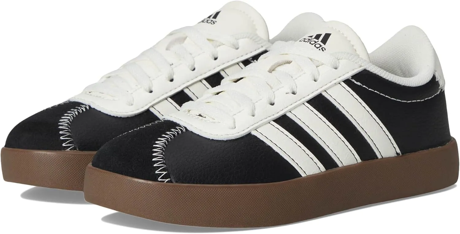 adidas VL Court 3.0 Sneaker, Black/Off White/Black, 2 US Unisex Little Kid