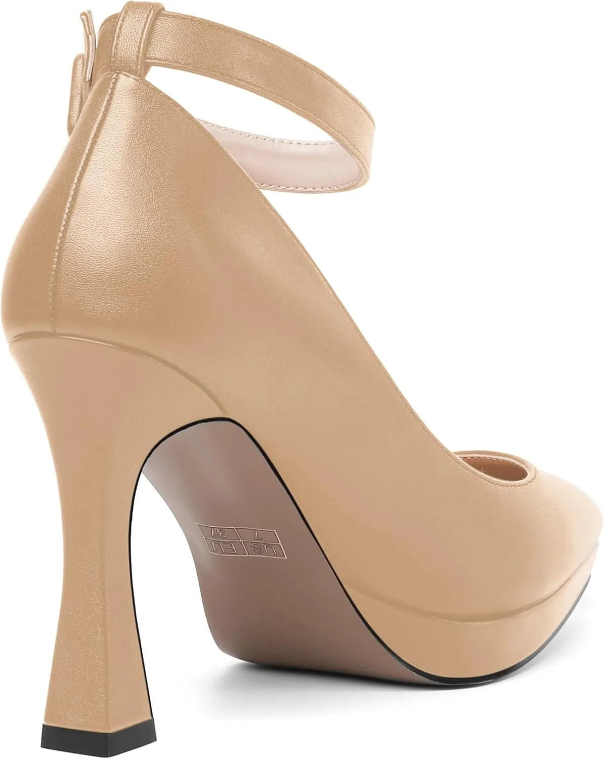 AMBELIGHT Womens Ankle Strap Dress Shoes Pointed Toe Evening Platform Buckle Matte Dress Chunky High Heel Pumps Shoes 4 Inch