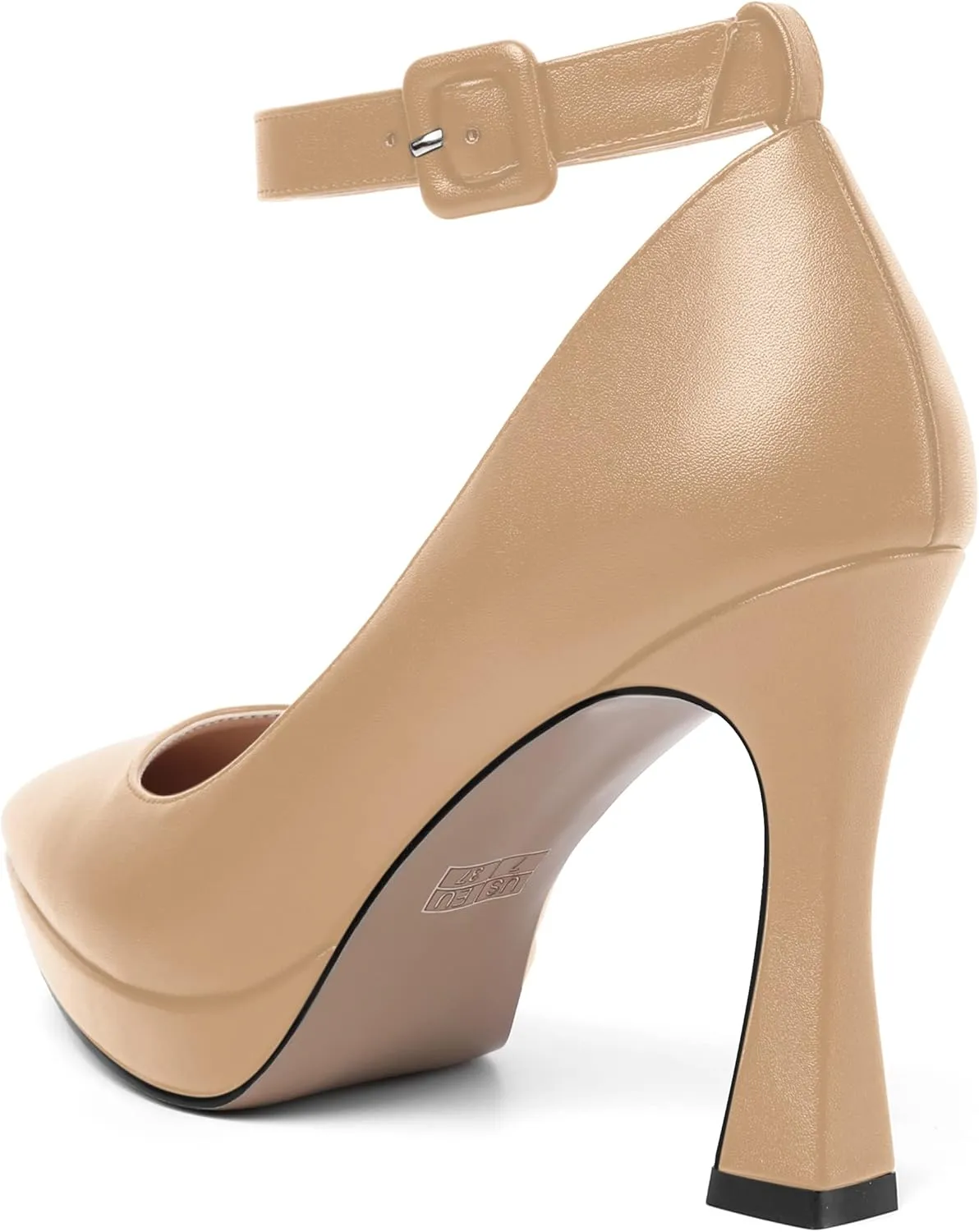 AMBELIGHT Womens Ankle Strap Dress Shoes Pointed Toe Evening Platform Buckle Matte Dress Chunky High Heel Pumps Shoes 4 Inch