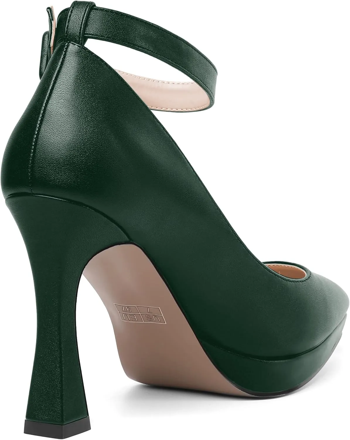 AMBELIGHT Womens Ankle Strap Dress Shoes Pointed Toe Evening Platform Buckle Matte Dress Chunky High Heel Pumps Shoes 4 Inch