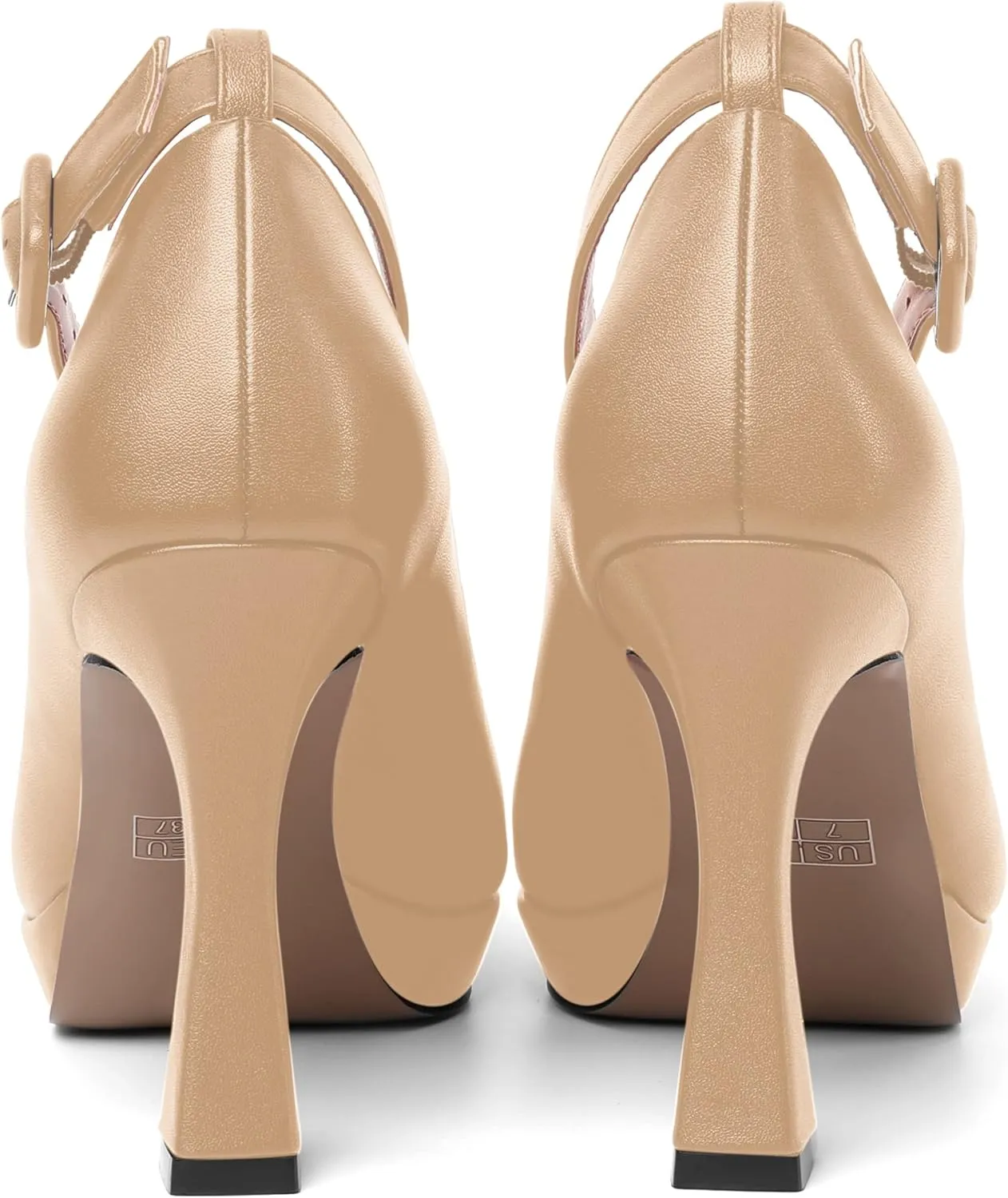 AMBELIGHT Womens Ankle Strap Dress Shoes Pointed Toe Evening Platform Buckle Matte Dress Chunky High Heel Pumps Shoes 4 Inch