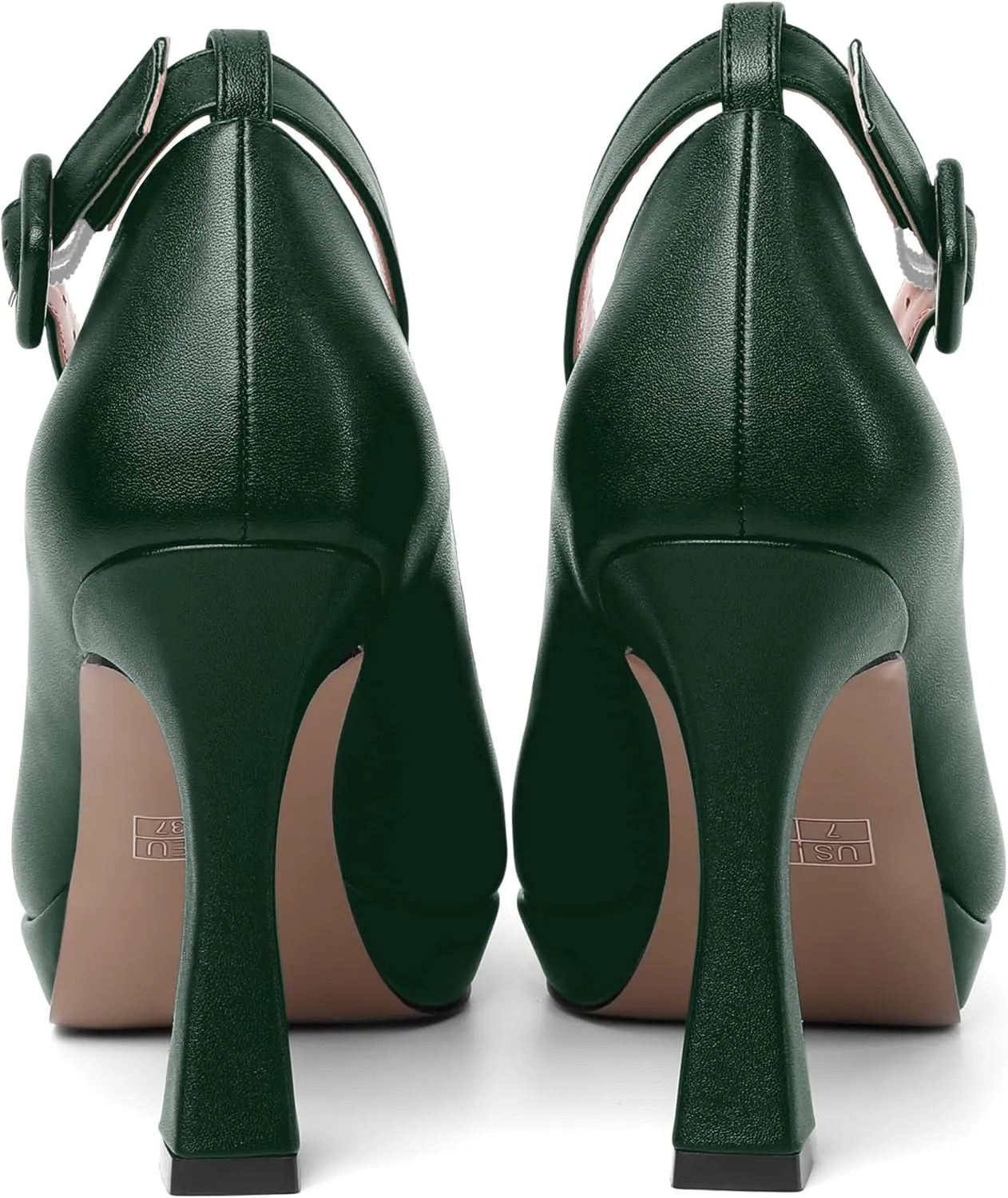 AMBELIGHT Womens Ankle Strap Dress Shoes Pointed Toe Evening Platform Buckle Matte Dress Chunky High Heel Pumps Shoes 4 Inch