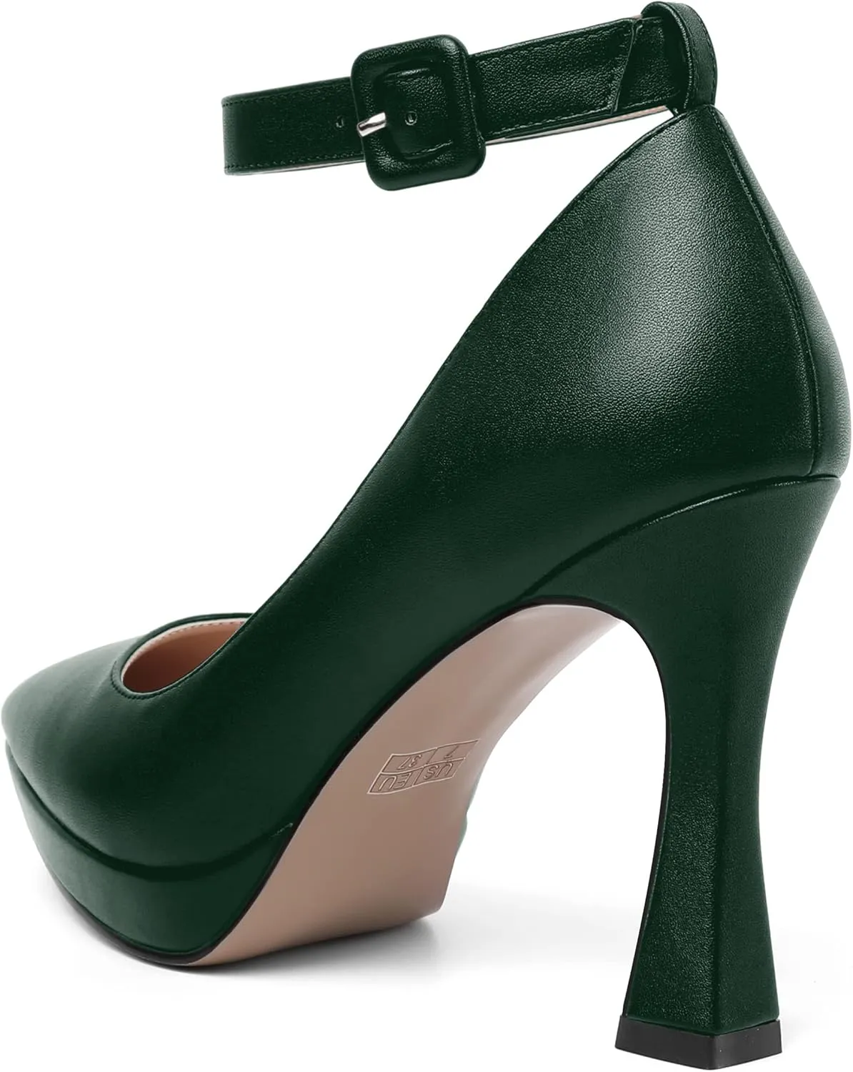 AMBELIGHT Womens Ankle Strap Dress Shoes Pointed Toe Evening Platform Buckle Matte Dress Chunky High Heel Pumps Shoes 4 Inch