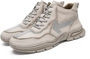 Ankle Boots for Men Leather Fashion Casual Zapatos Hombre Tactical Ankle Boots Platform Warm Leather Combat Work Outdoor Boots (EU45US10.5/27.5CM,White,10.5)