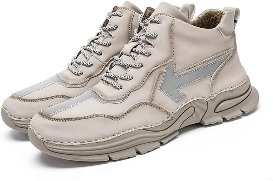 Ankle Boots for Men Leather Fashion Casual Zapatos Hombre Tactical Ankle Boots Platform Warm Leather Combat Work Outdoor Boots (EU45US10.5/27.5CM,White,10.5)