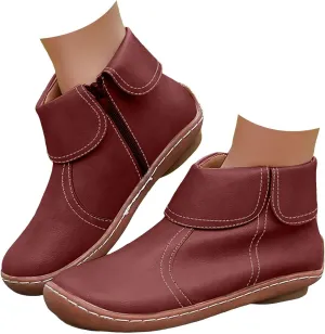 Ankle Boots for Women No Heel Side Zipper 2024 New Vintage Leather Dressy Arch Support Damping Leather Shoes Booties