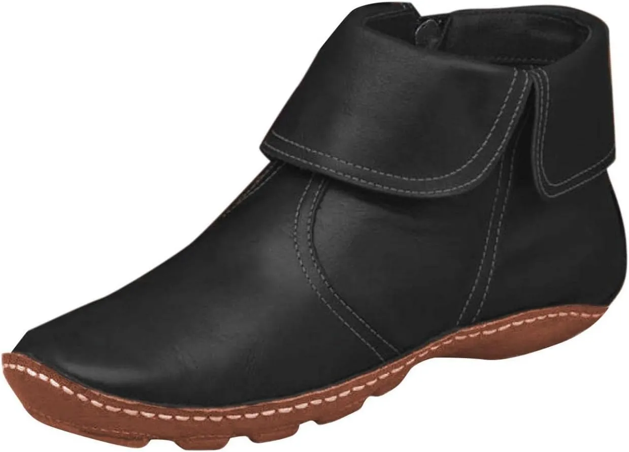 Ankle Boots for Women No Heel,2019 New Arch Support Boots Side Zipper Vintage Leather Damping Shoes Flat Heel Booties
