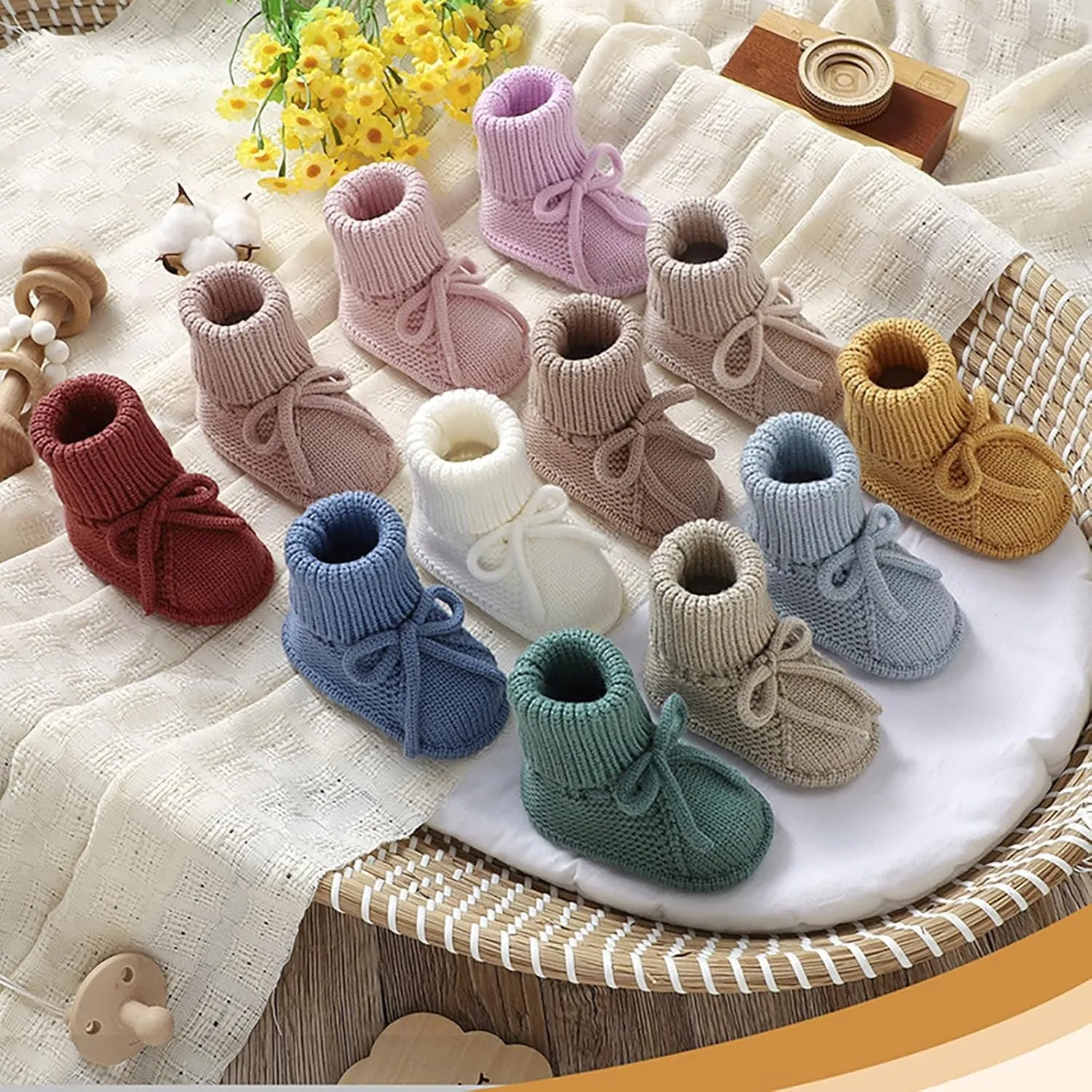 Baby Booties Newborn Sock Boots Hand Knitting Crochet Infant Boy Girl Cozy Shoes Indoor Breathable Walking Shoes
