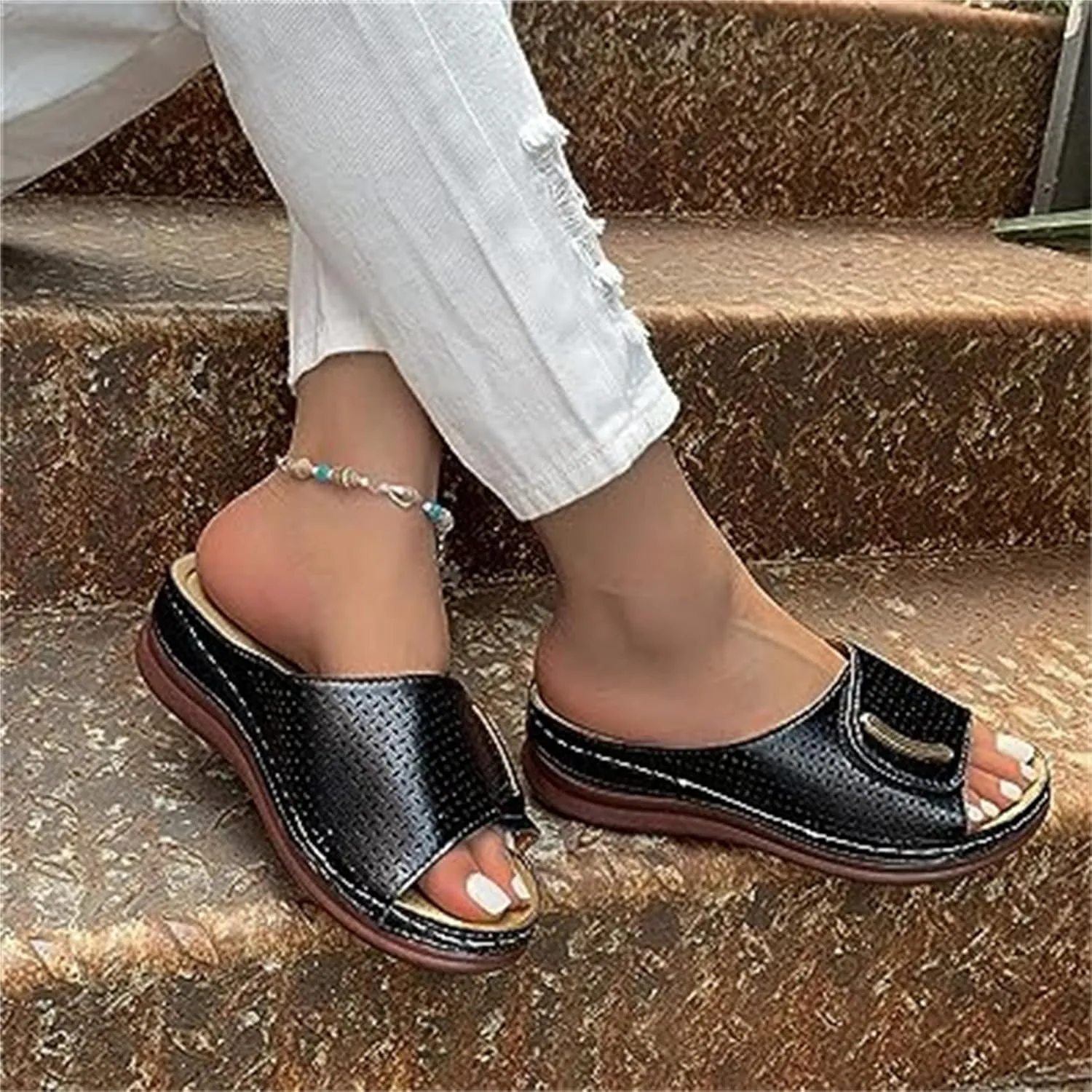 BBPM Sandals for Women Casual Summer Peep Toe Hollow Out Orthopedic Slippers Summer Peep Toe Sandals for Women Casual Open Toe Arch Support Shoes