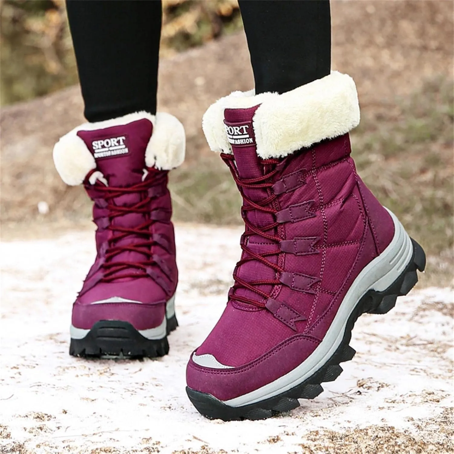 Bcshiye Women's Snow Boots Keep Warm Anti-Slip Soft Sole Warm Fur Lined Winter Ankle Booties Outdoor Hiking Boots