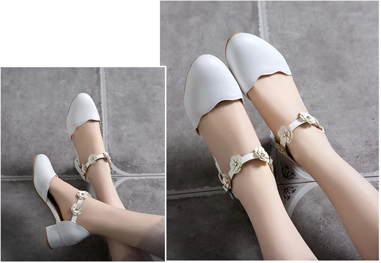 Big Kids Girls Mary Jane Dress Shoes Pumps Low Heels Flower High School Prom Shoes Pink Ballet Shoes