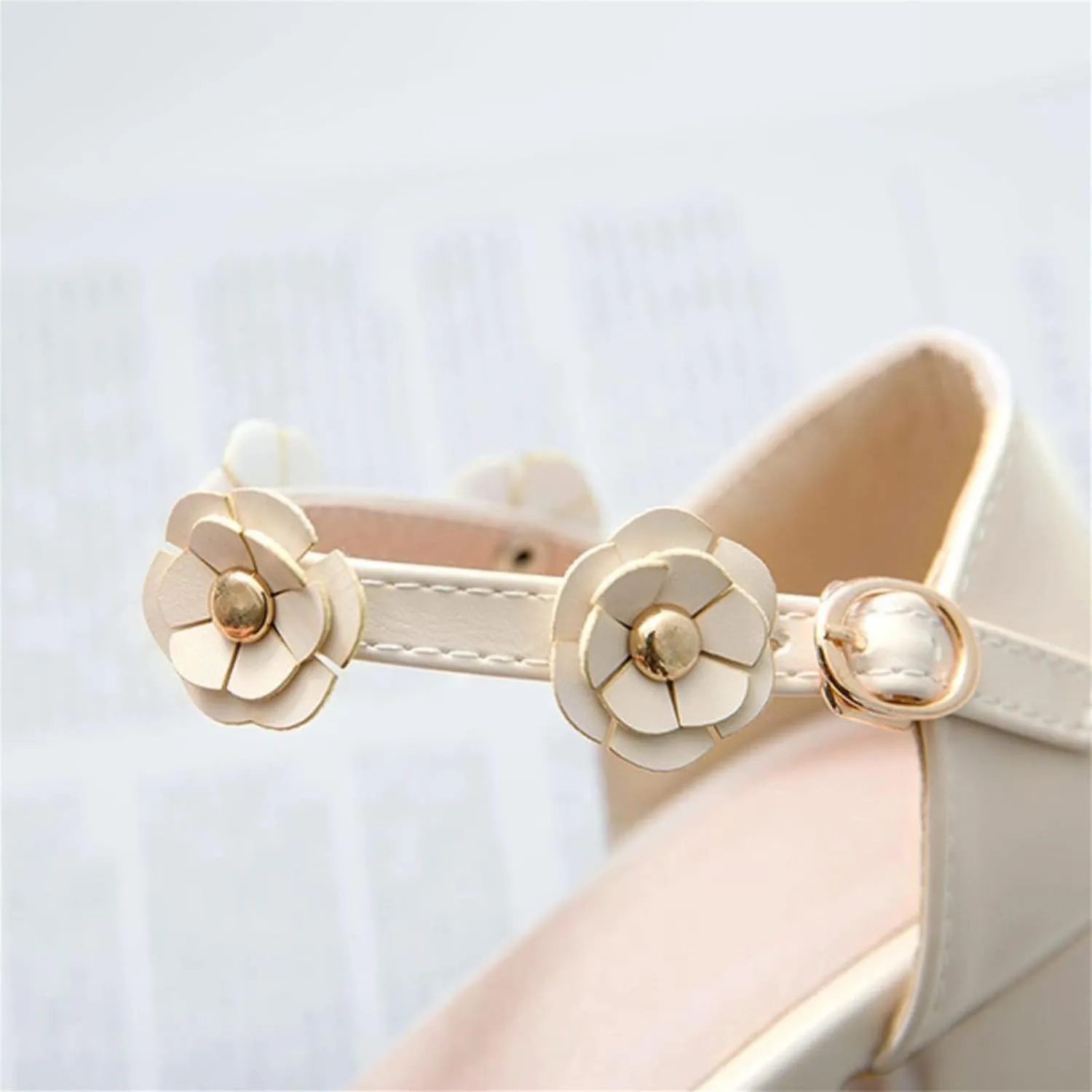 Big Kids Girls Mary Jane Dress Shoes Pumps Low Heels Flower High School Prom Shoes Pink Ballet Shoes