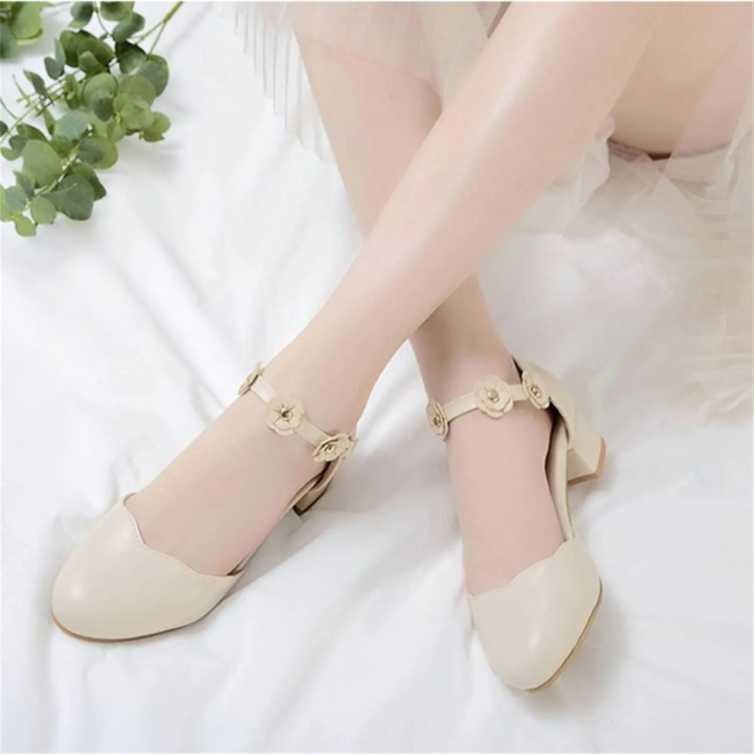 Big Kids Girls Mary Jane Dress Shoes Pumps Low Heels Flower High School Prom Shoes Pink Ballet Shoes