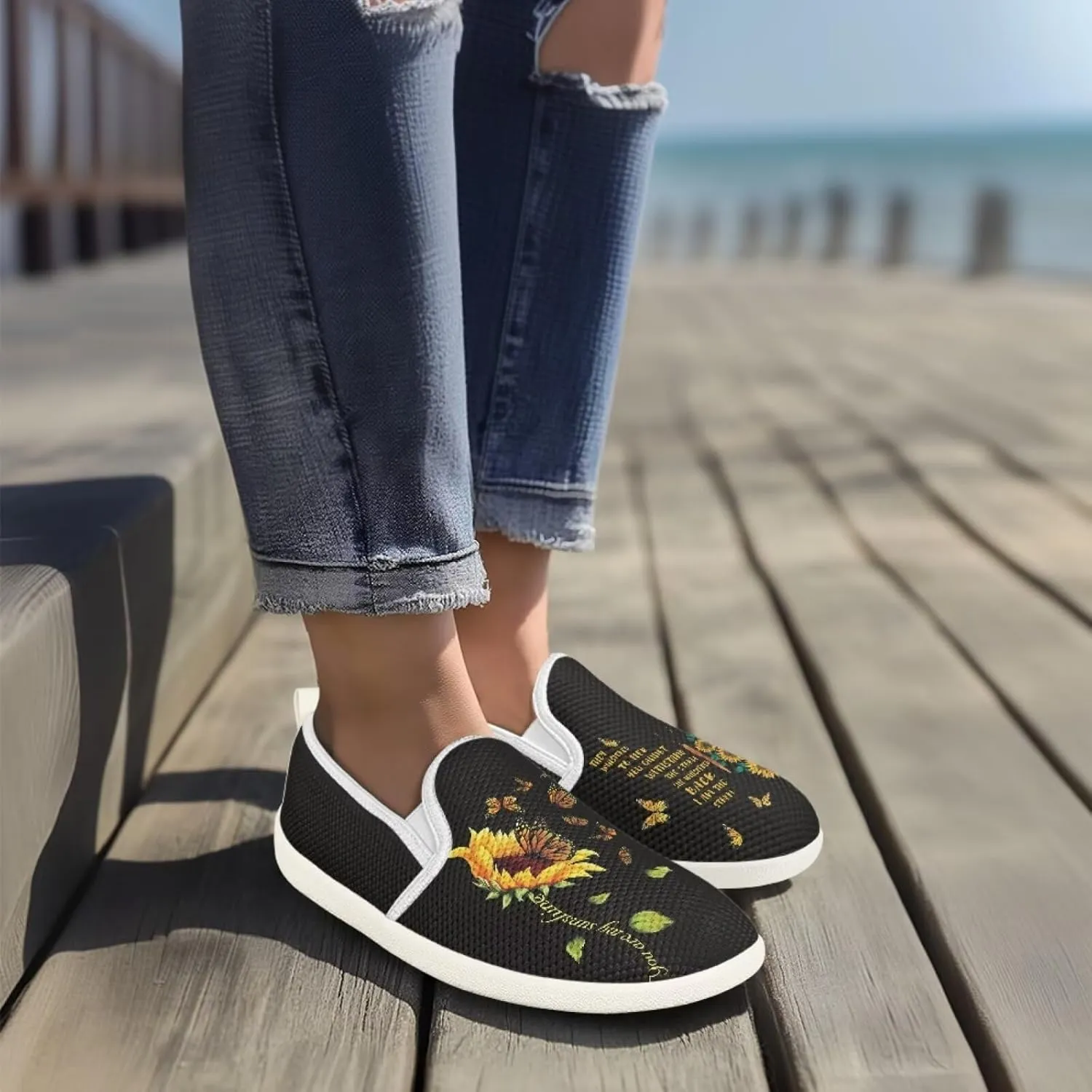 Binienty Low Cut Slip Ons Women's Fashion Sneakers Casual Travel Gym Sneakers Anti Slip Driving Flat Loafers