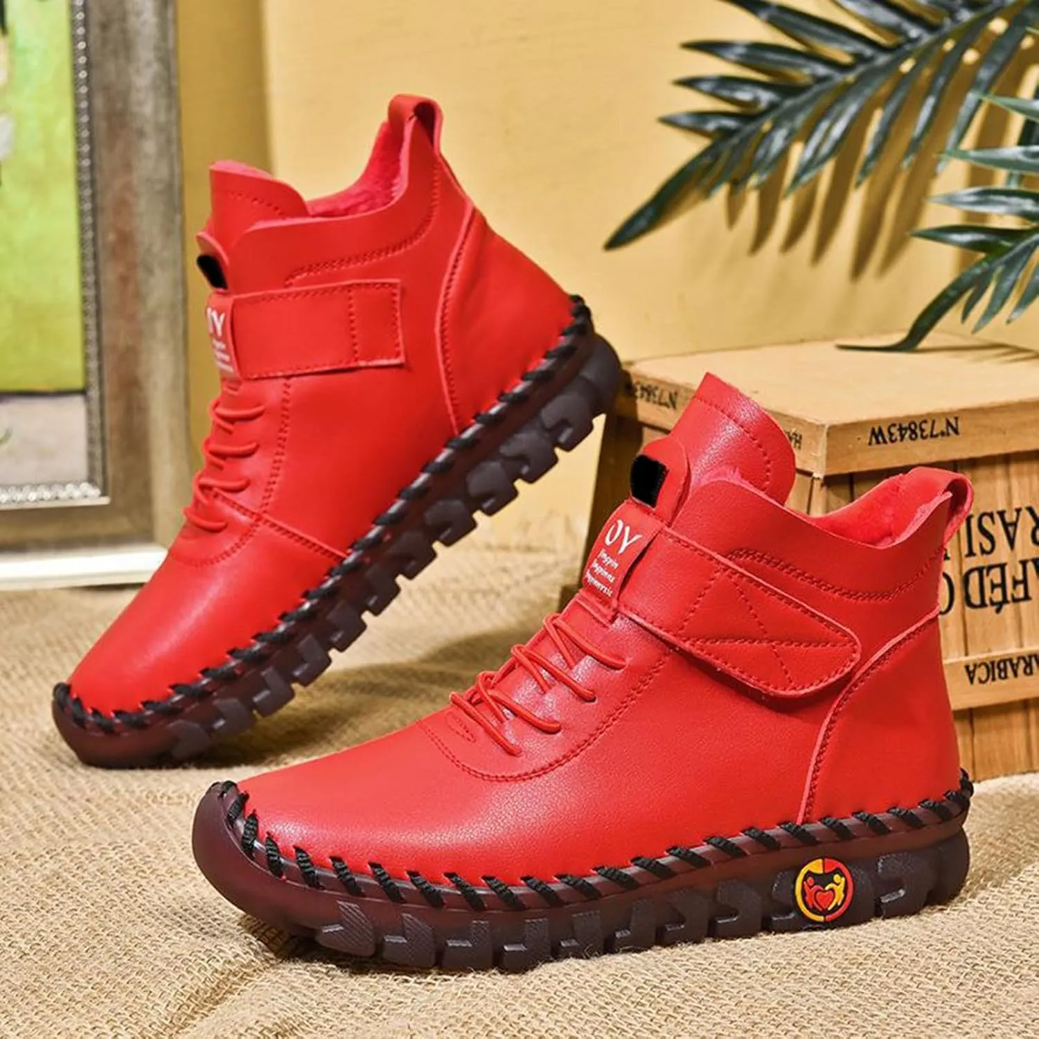 Boots for Women Plush Casual Leather Lace Up Womens Boots Warm Inner Soft Cozy Women's Boots&Booties