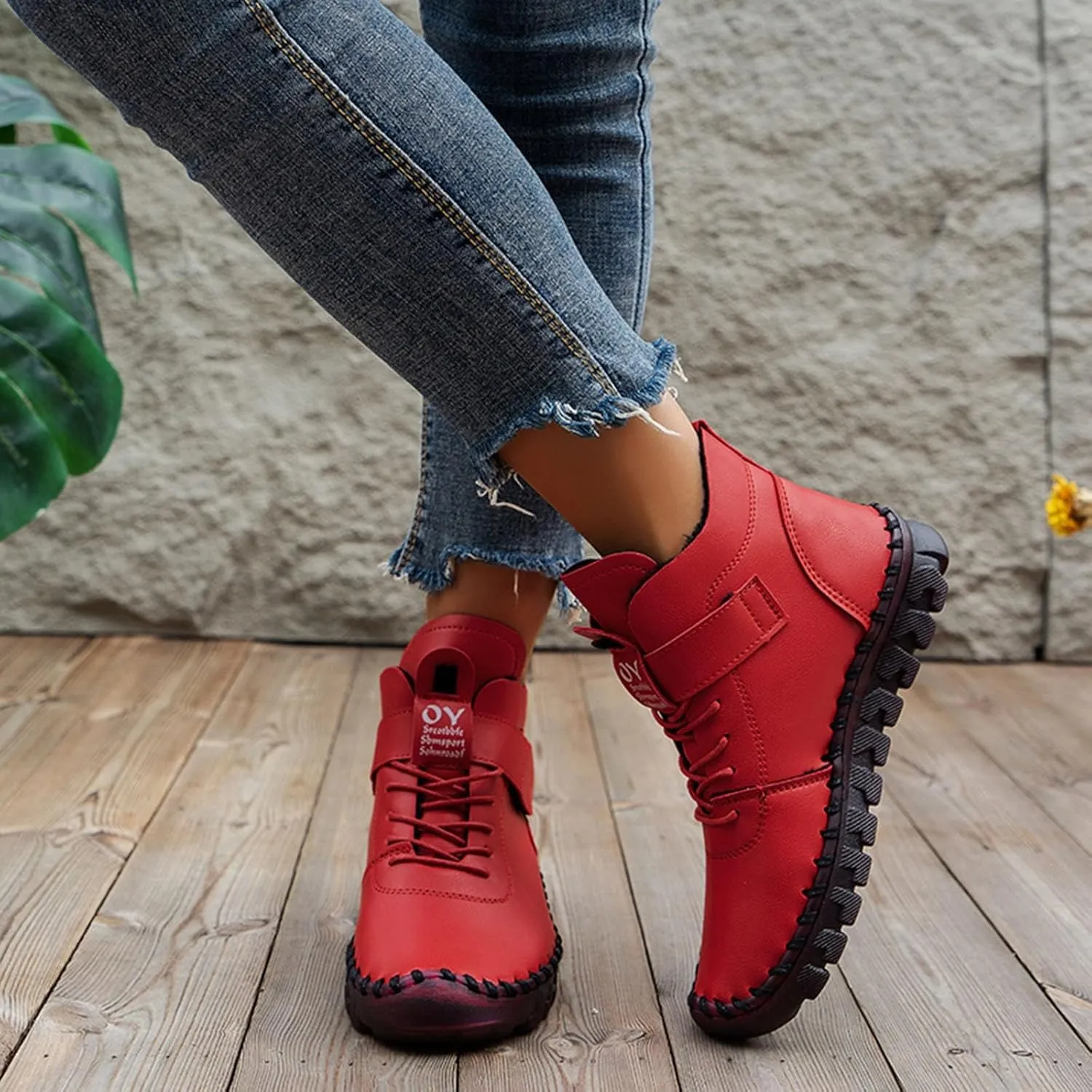 Boots for Women Plush Casual Leather Lace Up Womens Boots Warm Inner Soft Cozy Women's Boots&Booties