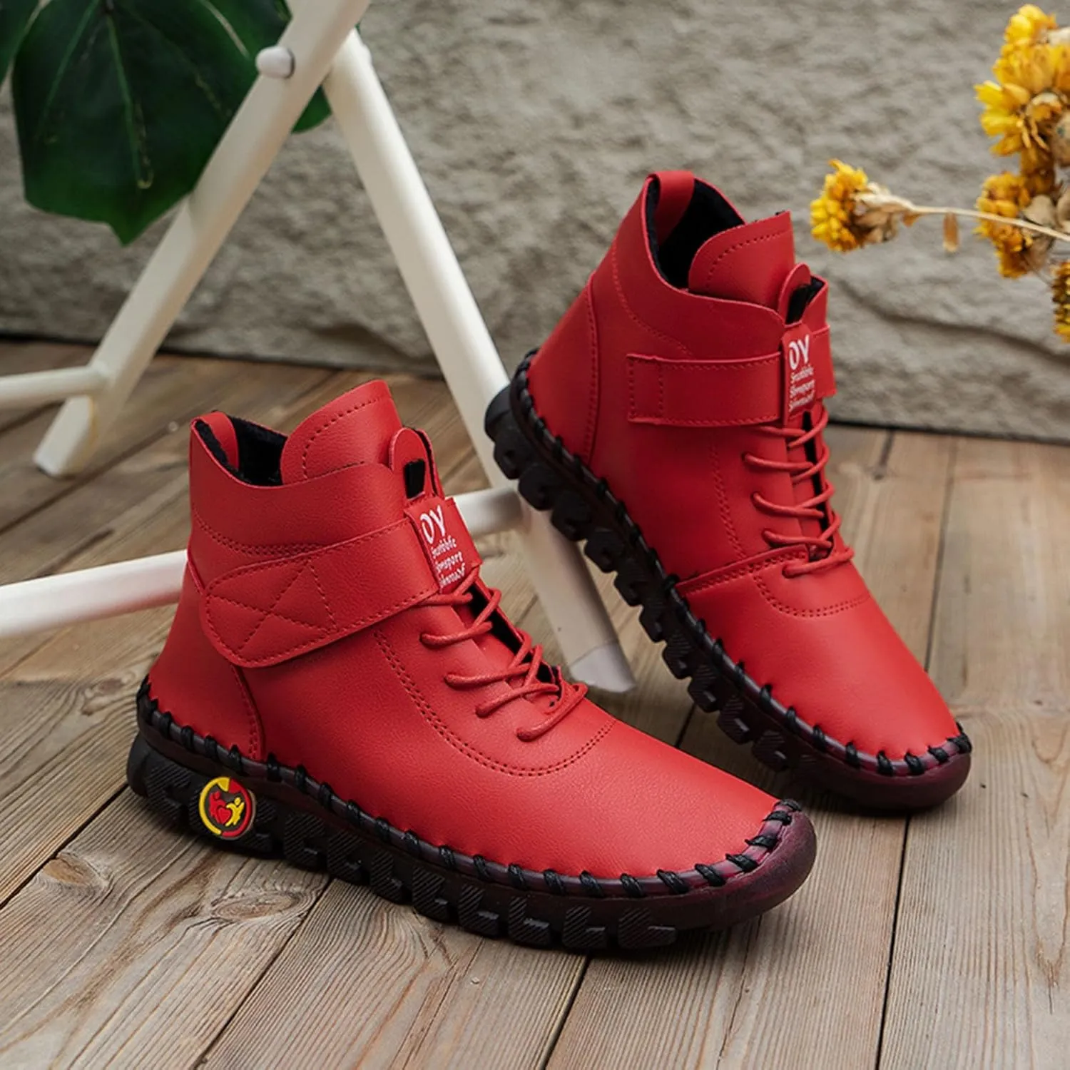 Boots for Women Plush Casual Leather Lace Up Womens Boots Warm Inner Soft Cozy Women's Boots&Booties