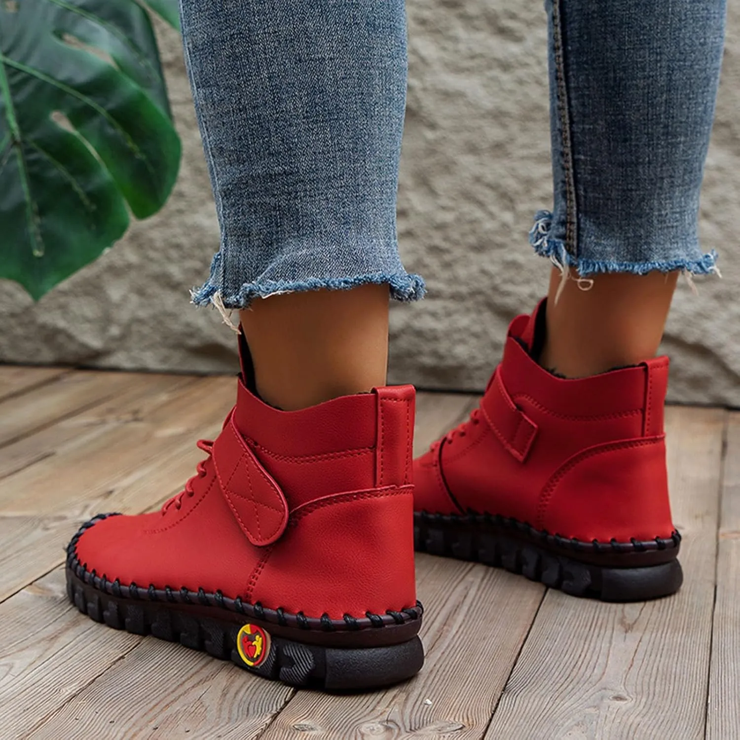 Boots for Women Plush Casual Leather Lace Up Womens Boots Warm Inner Soft Cozy Women's Boots&Booties