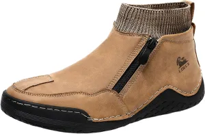 Boys PU Ankle Boots Autumn Winter Warm Men's Fashionable Boots Spring Oversized Zipper Boots Hand crafted Non Slip Durable Work Booties for Outdoor Leisure