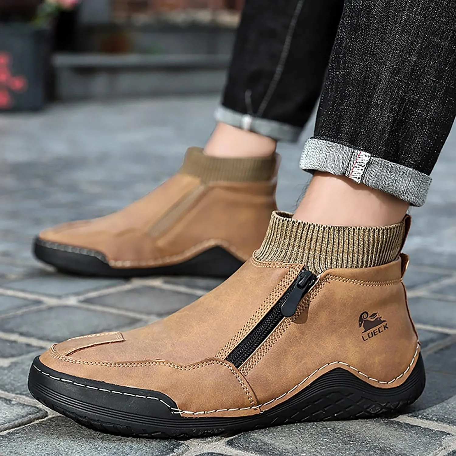 Boys PU Ankle Boots Autumn Winter Warm Men's Fashionable Boots Spring Oversized Zipper Boots Hand crafted Non Slip Durable Work Booties for Outdoor Leisure