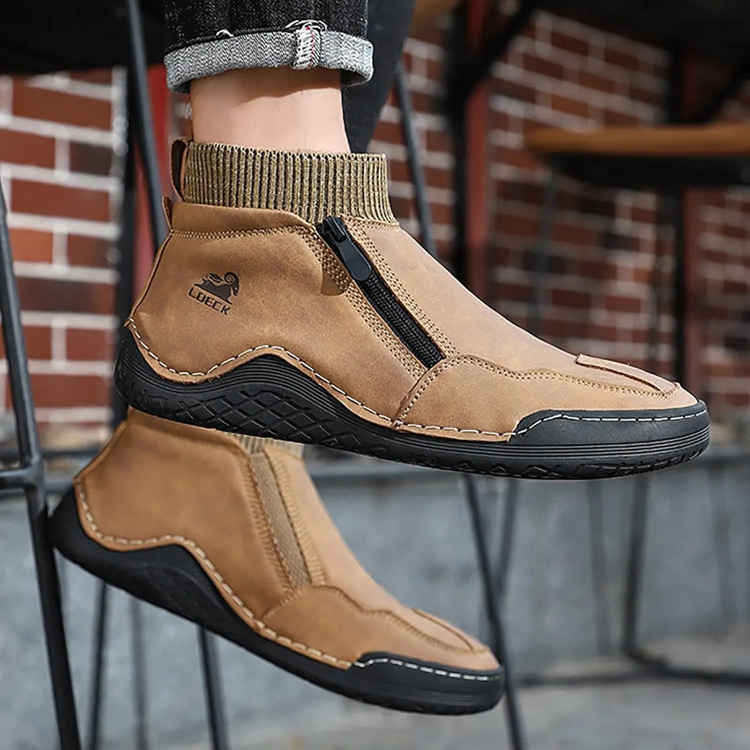 Boys PU Ankle Boots Autumn Winter Warm Men's Fashionable Boots Spring Oversized Zipper Boots Hand crafted Non Slip Durable Work Booties for Outdoor Leisure