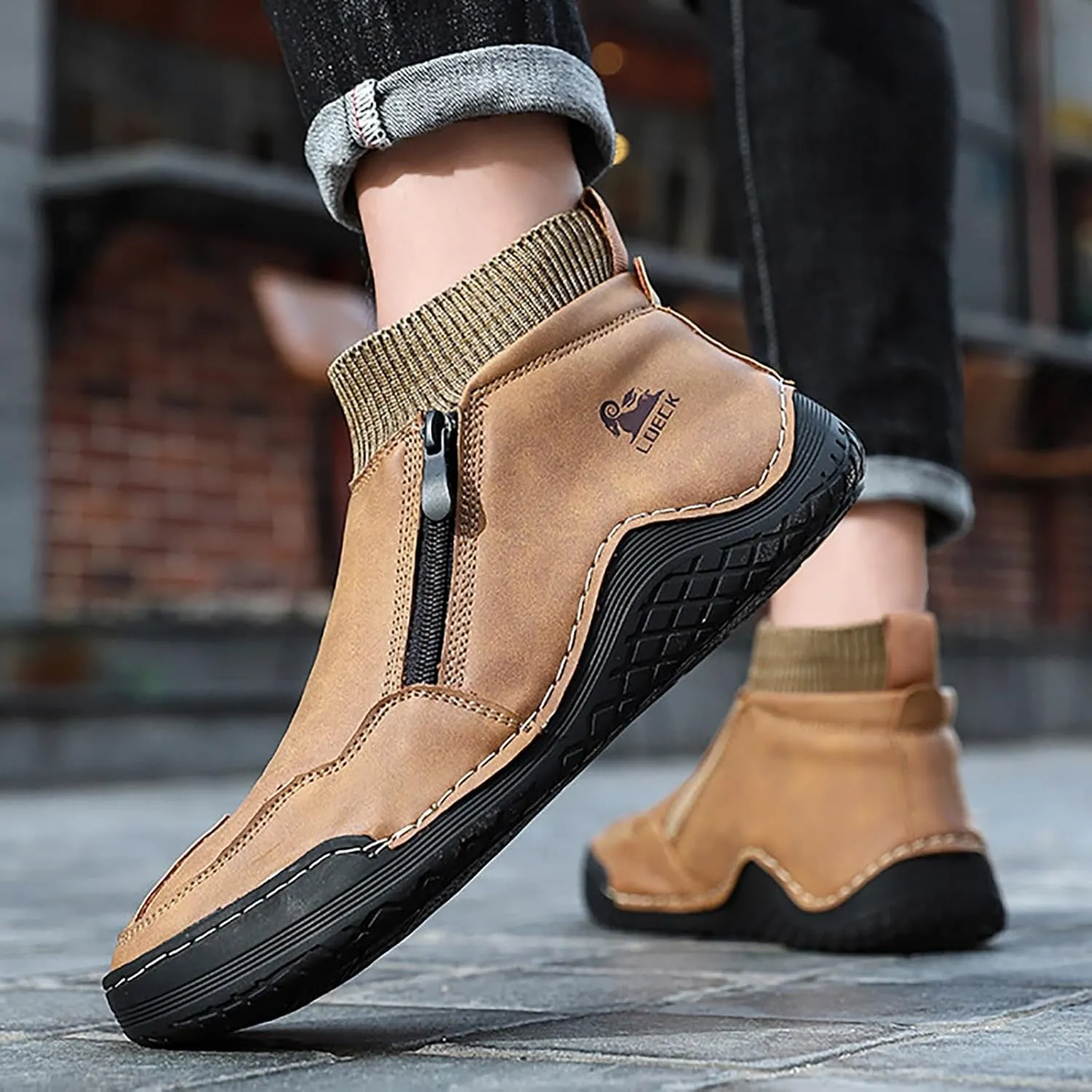 Boys PU Ankle Boots Autumn Winter Warm Men's Fashionable Boots Spring Oversized Zipper Boots Hand crafted Non Slip Durable Work Booties for Outdoor Leisure