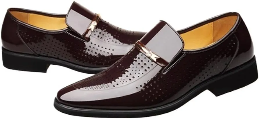 Breathable Hollow Pointed Toe Formal Shoes Business Wedding Work Oxford Formal Shoes Men's Classic Lace Up Oxfords Dress Shoes Patent Leather Tuxedo
