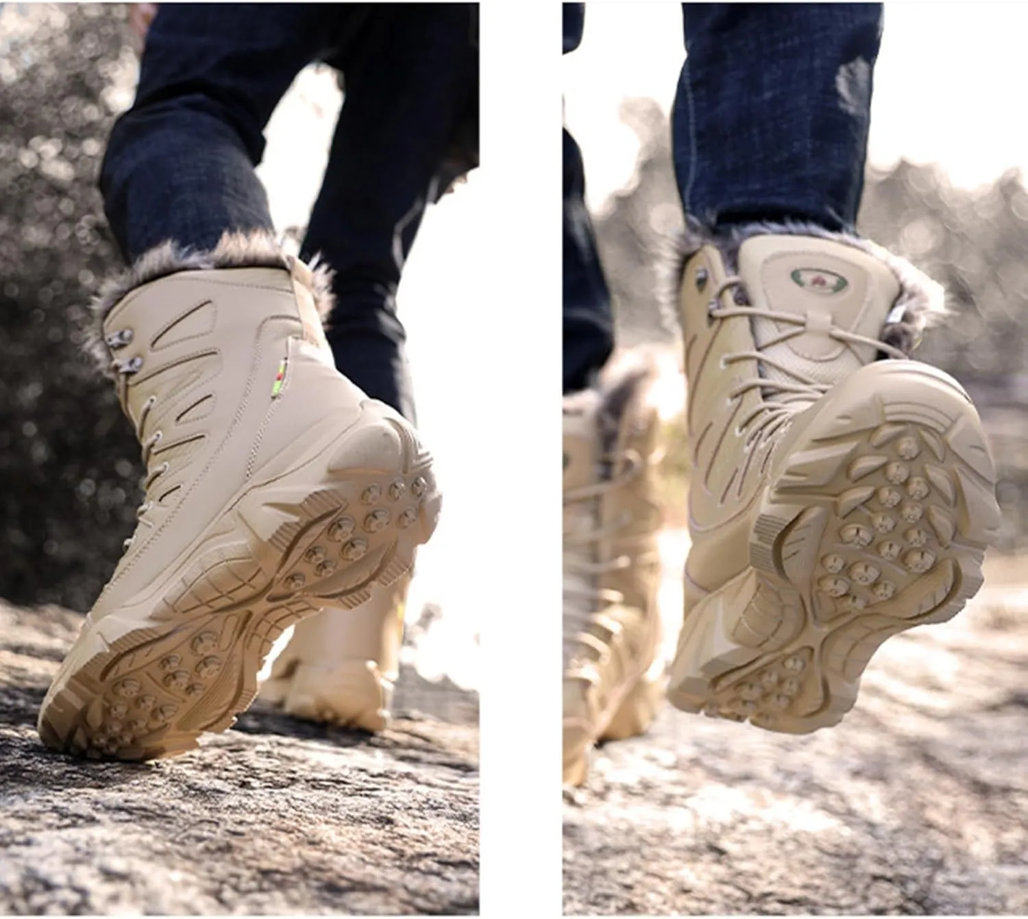 Casual Snow Boots for Men,High-Top Lightweight Camping Walking Winter Boots Men,Comfortable Durable Cold-Weather Warm Fur Lined Boots,Anti-Slip