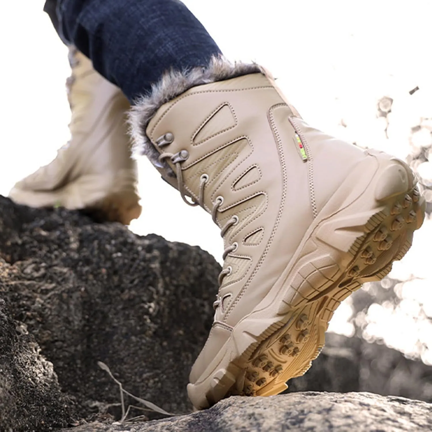 Casual Snow Boots for Men,High-Top Lightweight Camping Walking Winter Boots Men,Comfortable Durable Cold-Weather Warm Fur Lined Boots,Anti-Slip