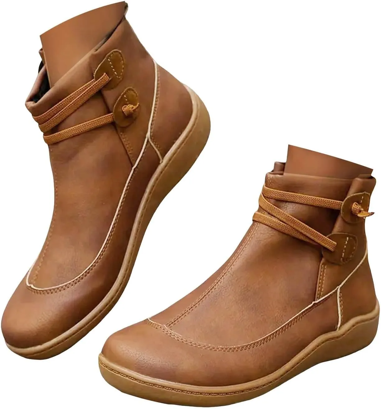 Cathalem Ankle Booties for Women, Premium Orthopedic Ankle Boots Arch Support Leather Comfortable Side Zip Wedge Booties