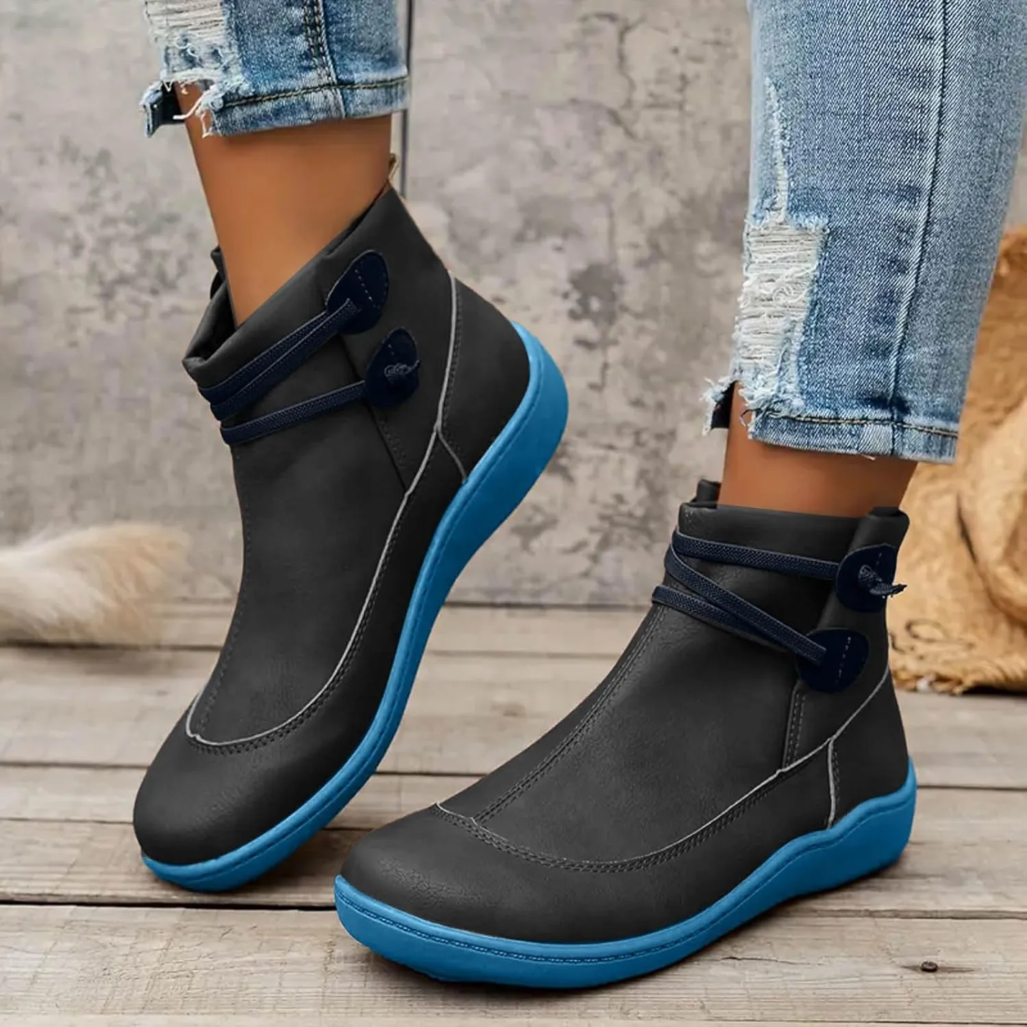 Cathalem Ankle Booties for Women, Premium Orthopedic Ankle Boots Arch Support Leather Comfortable Side Zip Wedge Booties