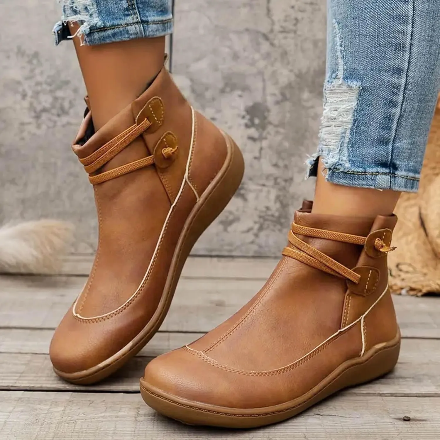 Cathalem Ankle Booties for Women, Premium Orthopedic Ankle Boots Arch Support Leather Comfortable Side Zip Wedge Booties
