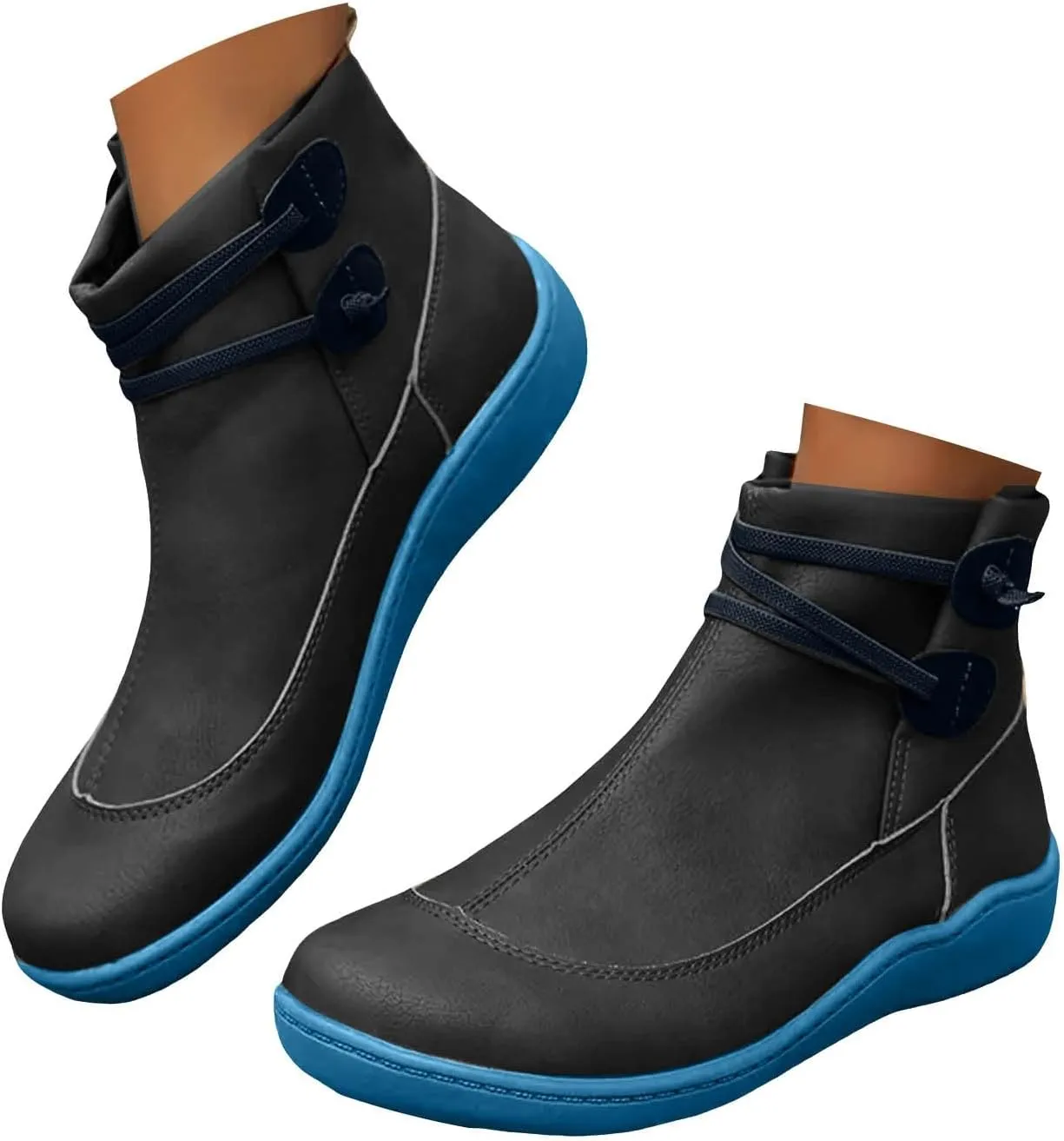 Cathalem Ankle Booties for Women, Premium Orthopedic Ankle Boots Arch Support Leather Comfortable Side Zip Wedge Booties