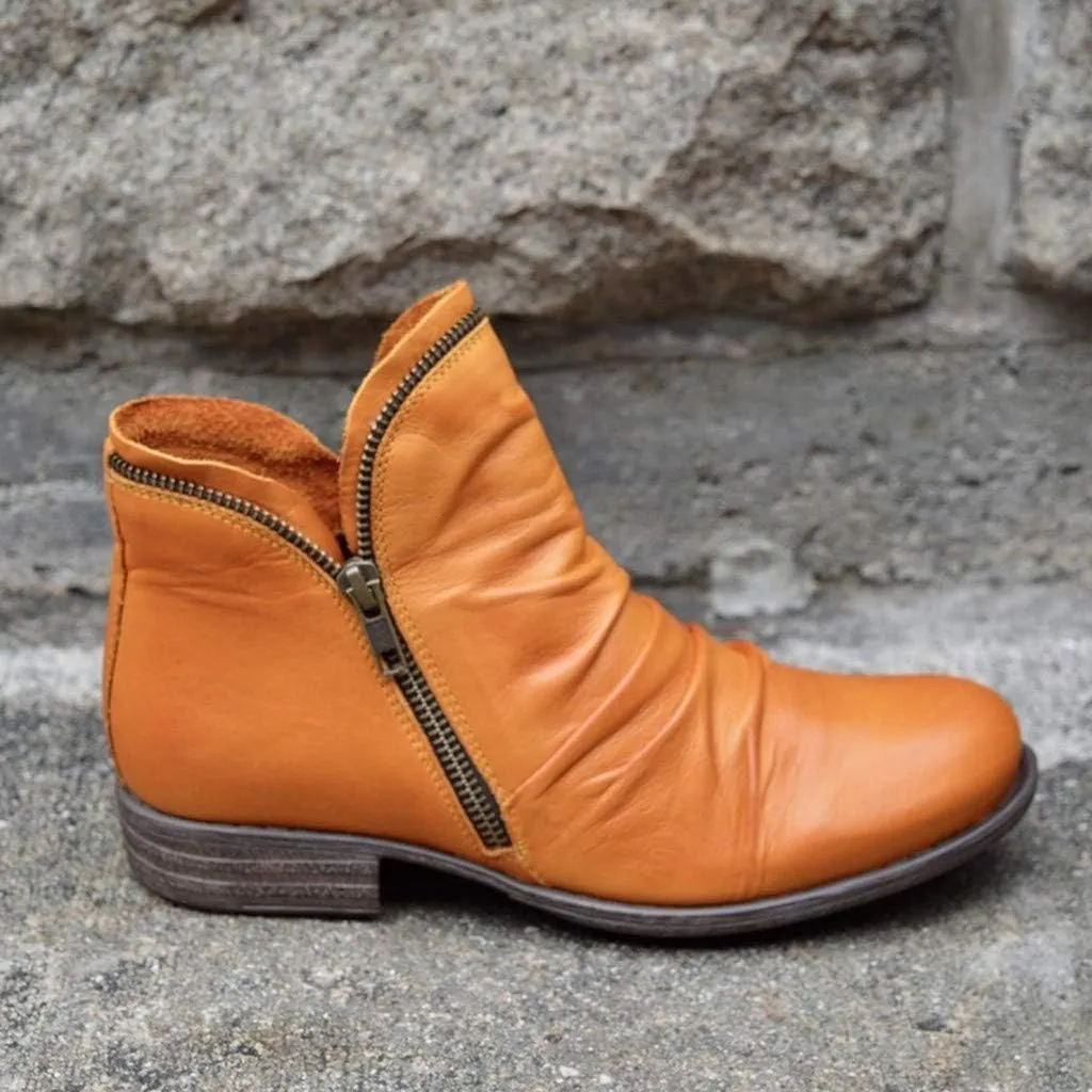 Cathalem Ankle Boots for Women Low Heel Short Boots Retro Casual Zipper Womens Boots Side Zip-up Leather Damping Shoes