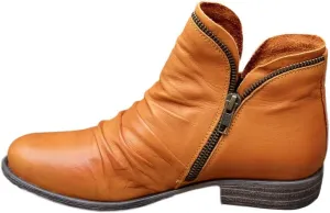 Cathalem Ankle Boots for Women Low Heel Short Boots Retro Casual Zipper Womens Boots Side Zip-up Leather Damping Shoes