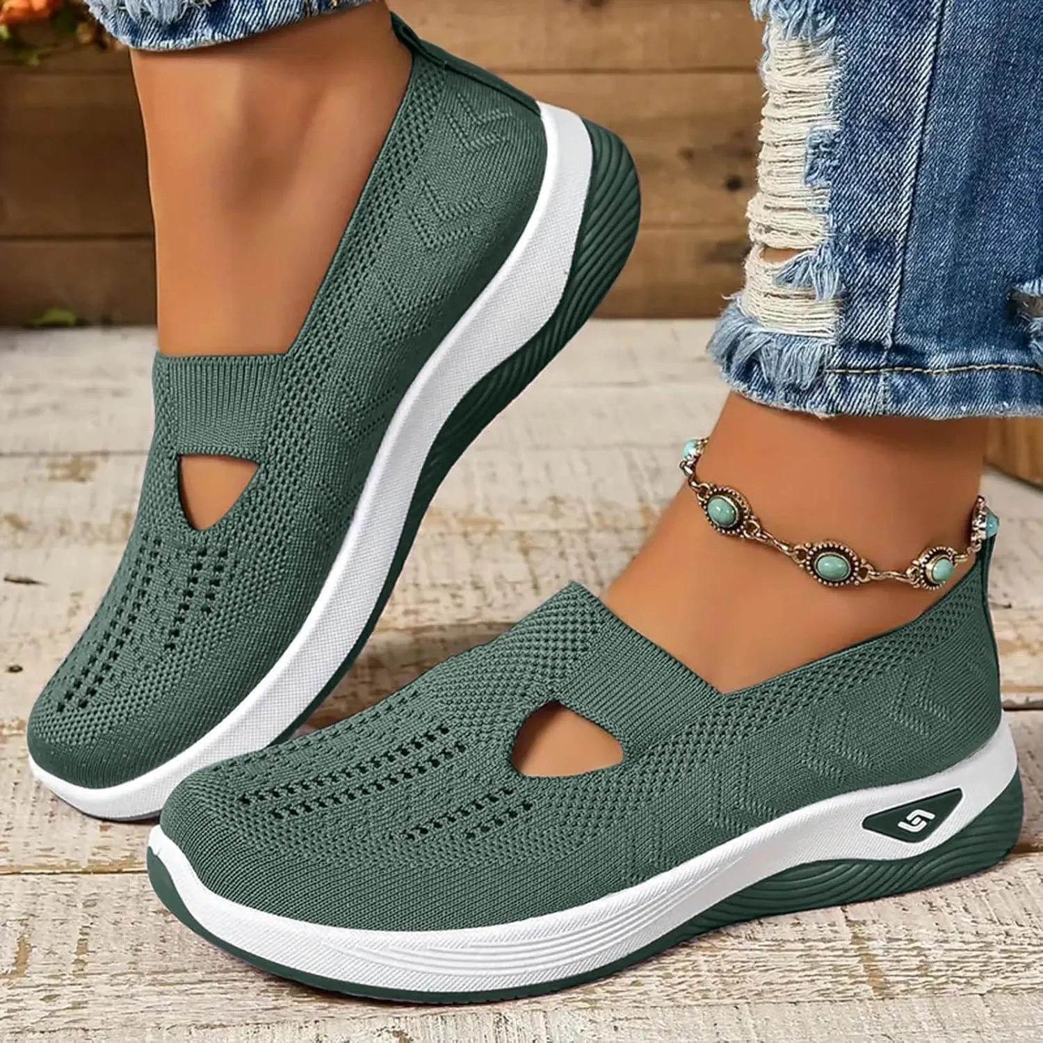 Cathalem Orthopedic Shoes for Women Slip on Sneakers Shoes Women's Woven Orthopedic Breathable Soft Sole Shoes
