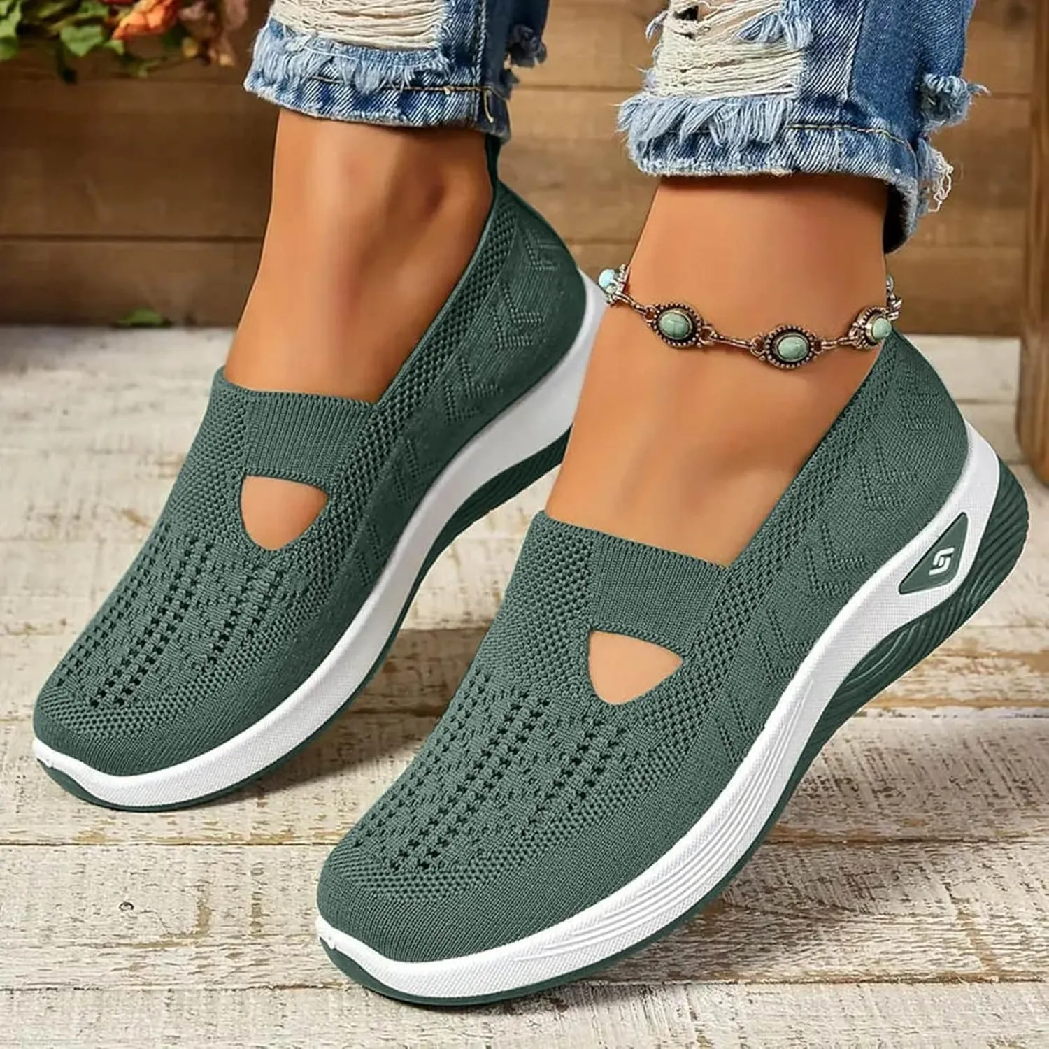 Cathalem Orthopedic Shoes for Women Slip on Sneakers Shoes Women's Woven Orthopedic Breathable Soft Sole Shoes