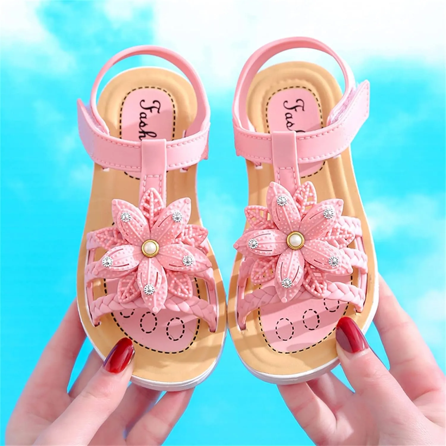Children Sandals Soft Flat Shoes Fashion Comfortable Bow Soft Bottom Waterproof (Pink, 6-7 Years Little Child)