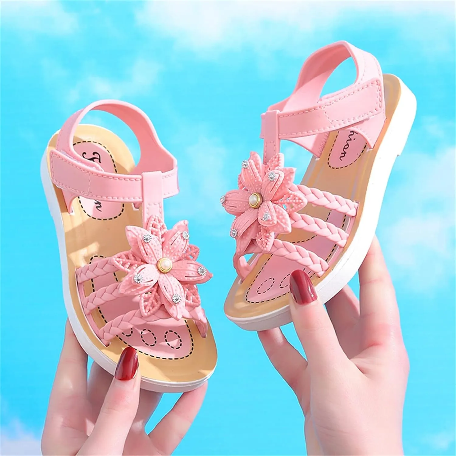 Children Sandals Soft Flat Shoes Fashion Comfortable Bow Soft Bottom Waterproof (Pink, 6-7 Years Little Child)