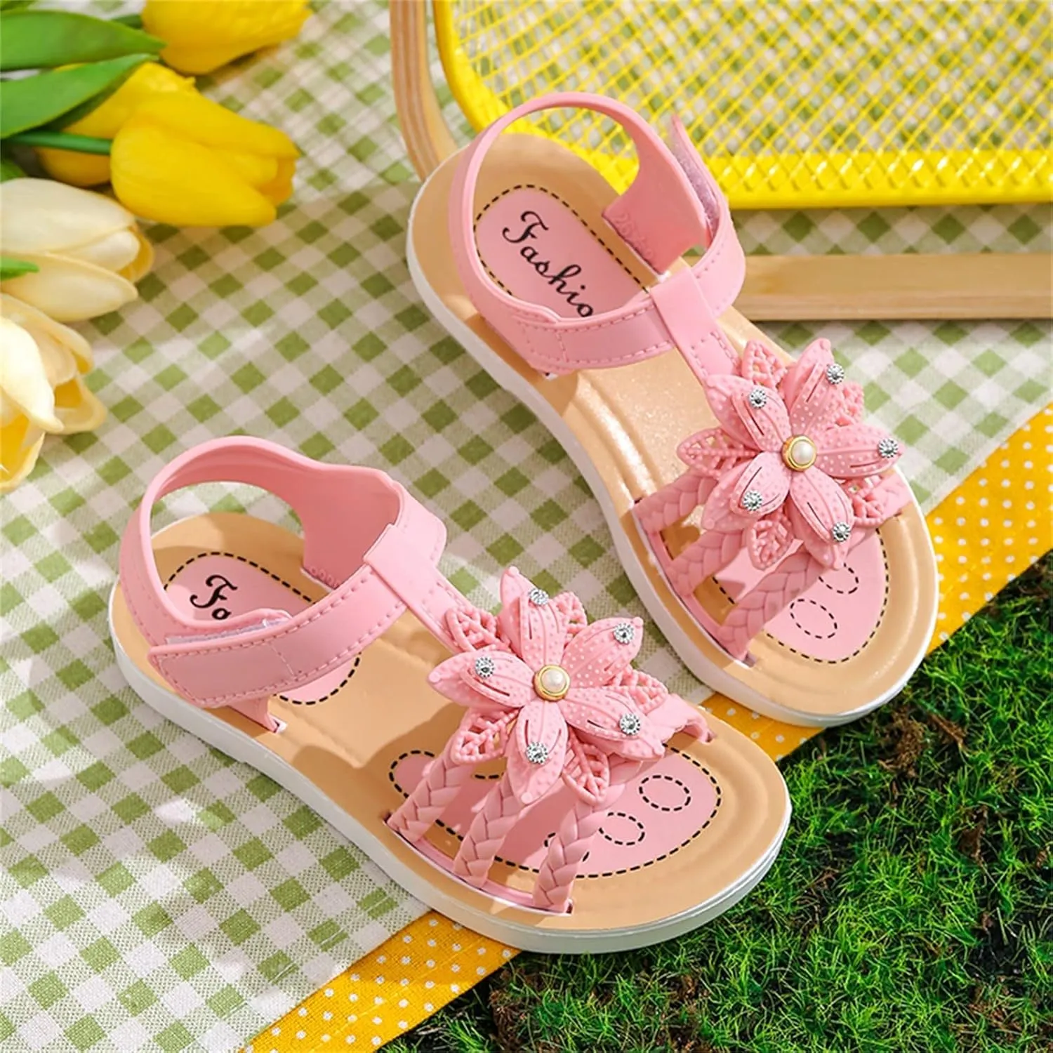 Children Sandals Soft Flat Shoes Fashion Comfortable Bow Soft Bottom Waterproof (Pink, 6-7 Years Little Child)