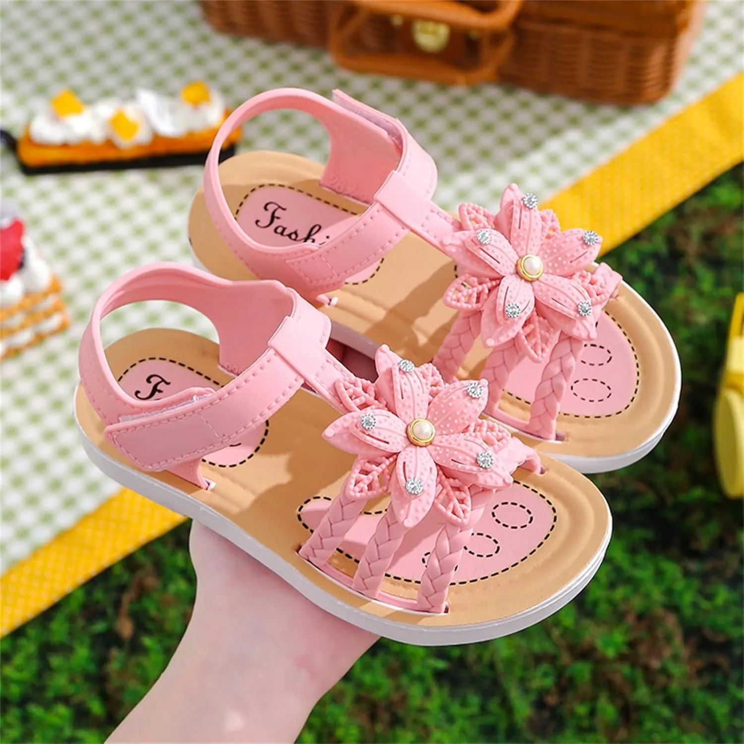 Children Sandals Soft Flat Shoes Fashion Comfortable Bow Soft Bottom Waterproof (Pink, 6-7 Years Little Child)