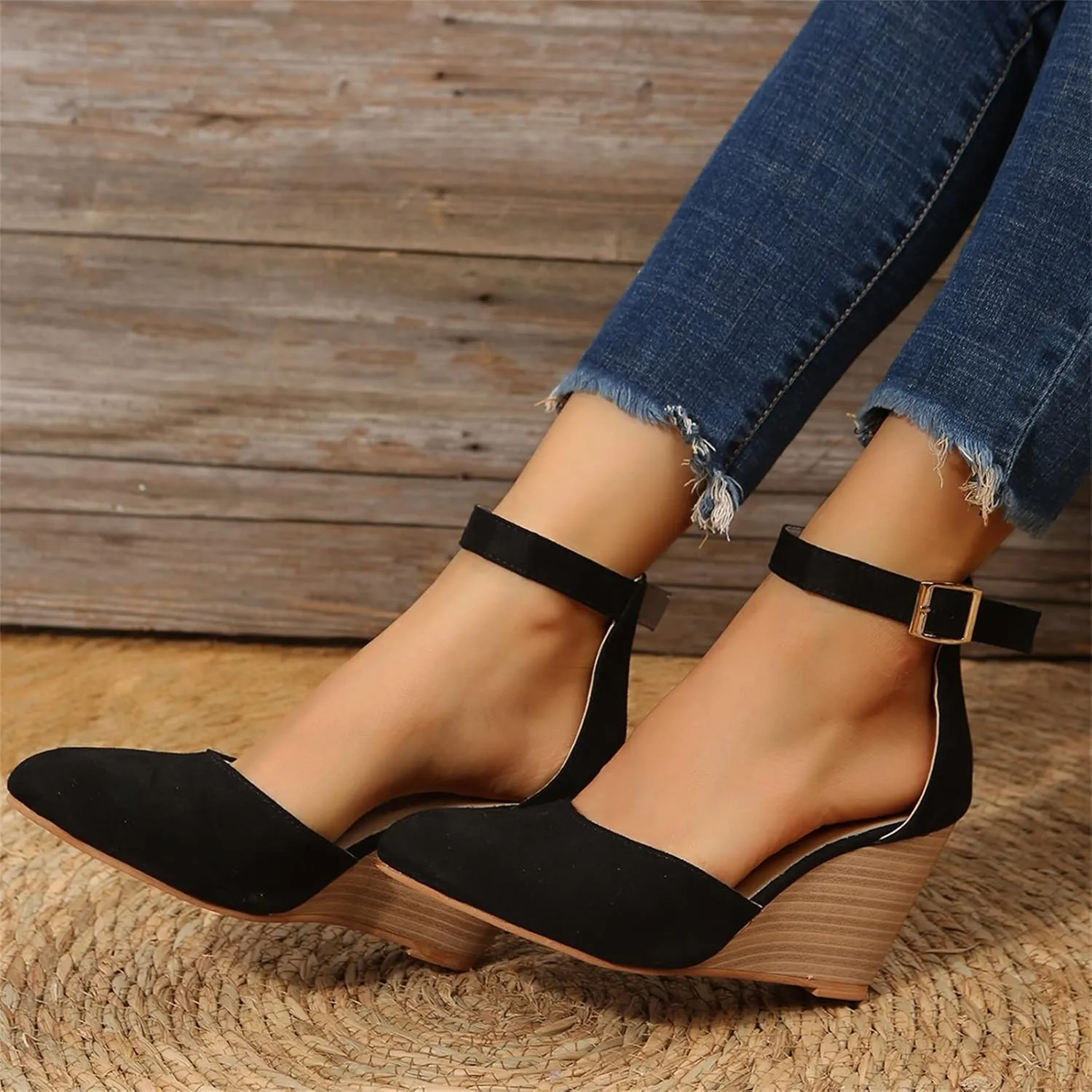 Closed Toe Platform Wedge Sandals 2025 Espadrilles Wedges for Women Heel Ladies Comfortable Cork Summer Dress Shoes for Beach Wedding with Adjustable Buckle Ankle Strap