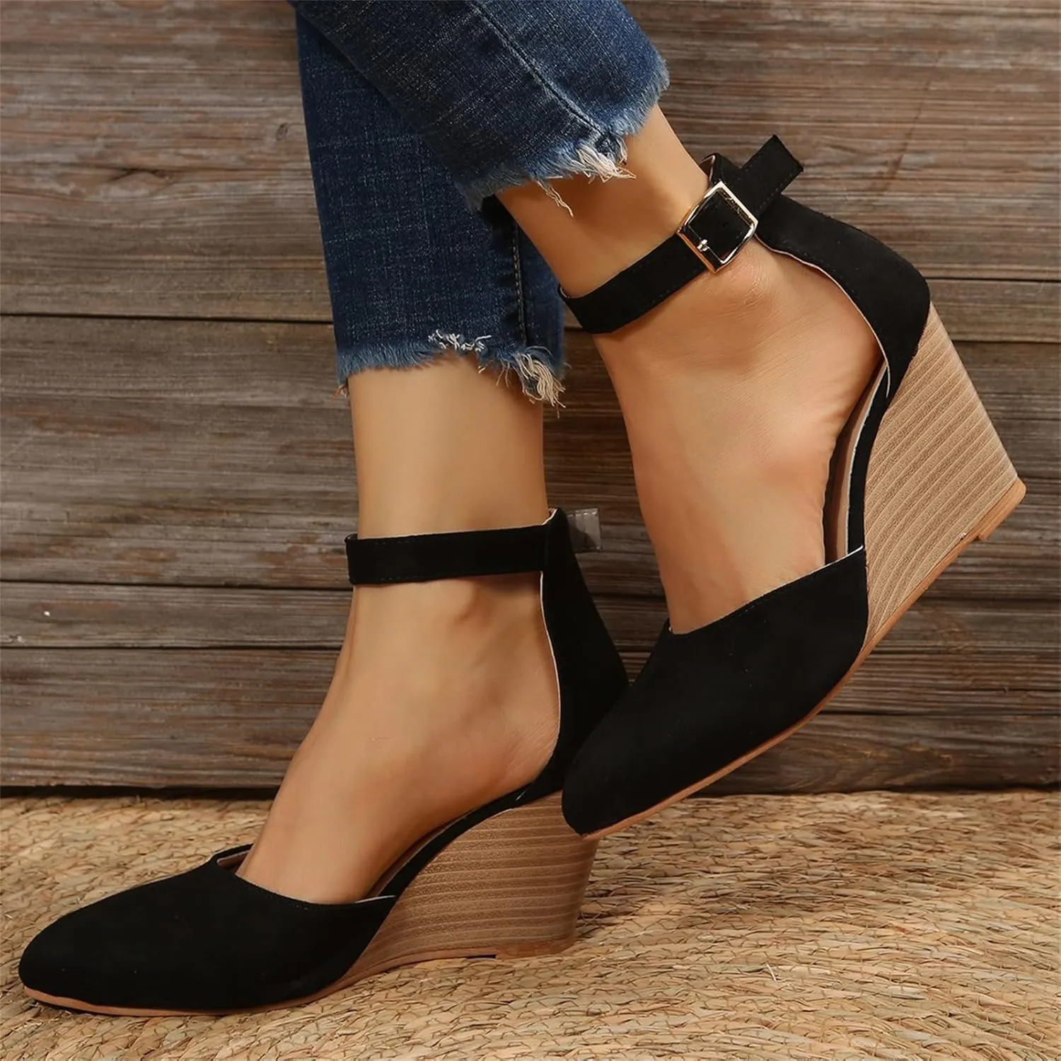 Closed Toe Platform Wedge Sandals 2025 Espadrilles Wedges for Women Heel Ladies Comfortable Cork Summer Dress Shoes for Beach Wedding with Adjustable Buckle Ankle Strap
