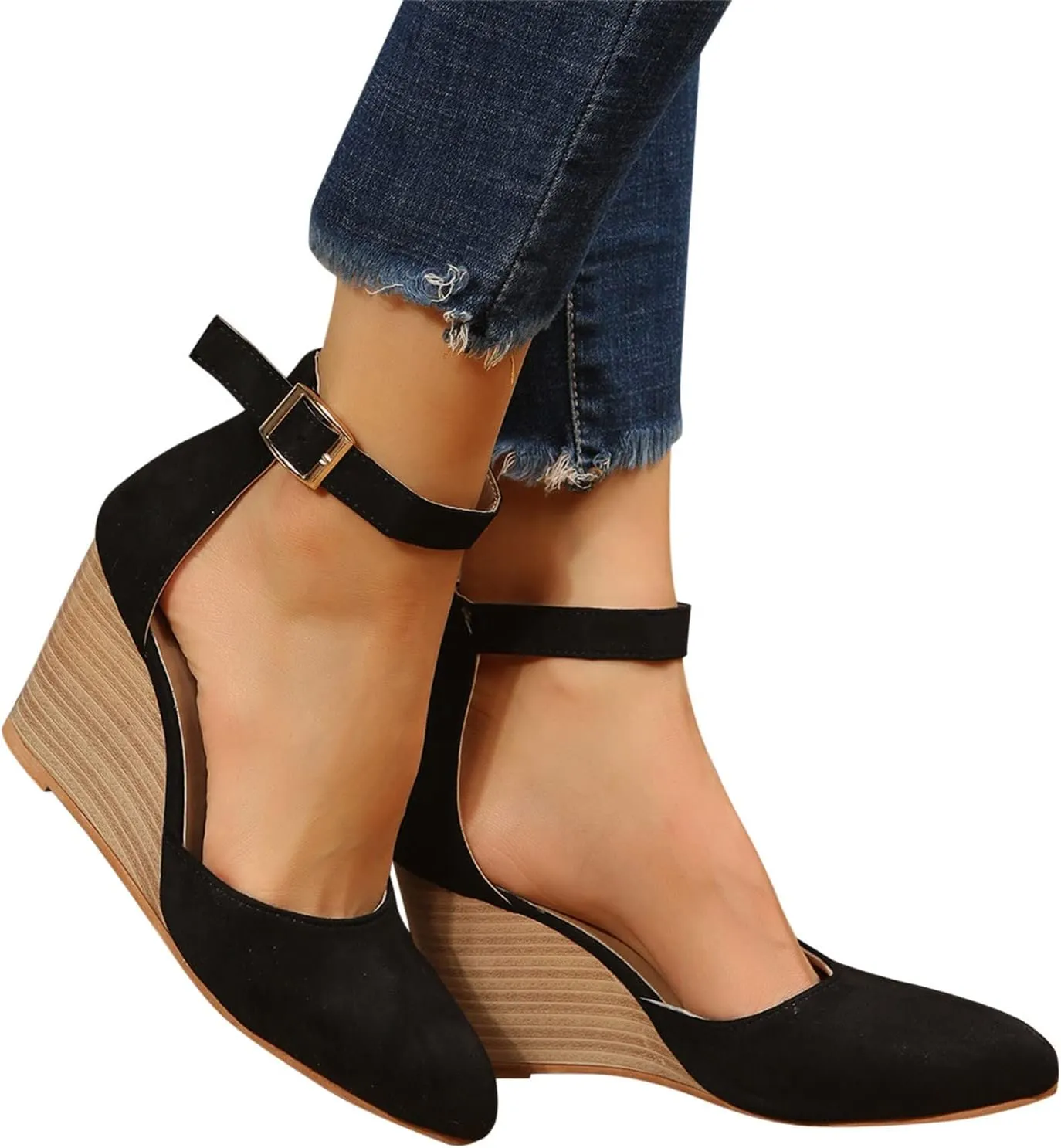 Closed Toe Platform Wedge Sandals 2025 Espadrilles Wedges for Women Heel Ladies Comfortable Cork Summer Dress Shoes for Beach Wedding with Adjustable Buckle Ankle Strap