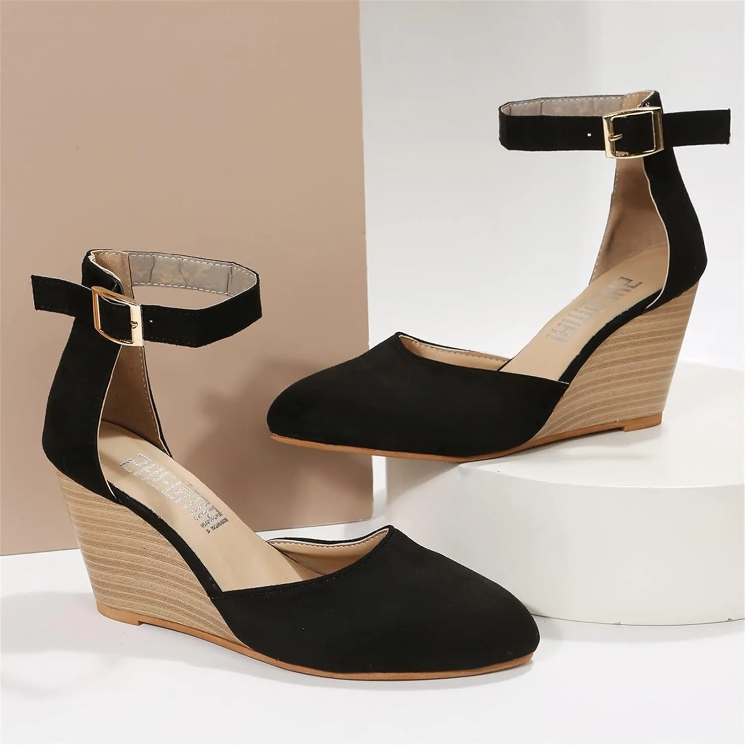 Closed Toe Platform Wedge Sandals 2025 Espadrilles Wedges for Women Heel Ladies Comfortable Cork Summer Dress Shoes for Beach Wedding with Adjustable Buckle Ankle Strap
