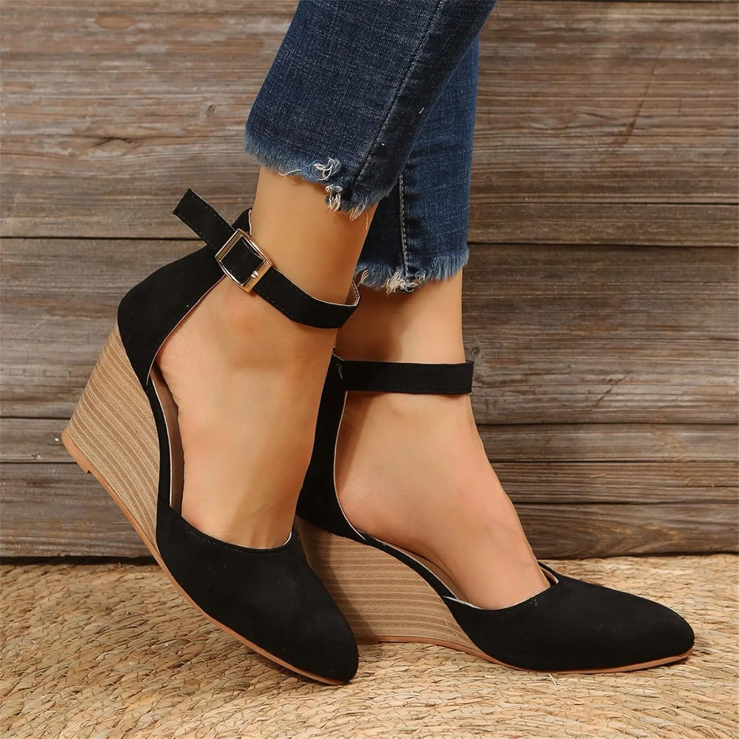 Closed Toe Platform Wedge Sandals 2025 Espadrilles Wedges for Women Heel Ladies Comfortable Cork Summer Dress Shoes for Beach Wedding with Adjustable Buckle Ankle Strap