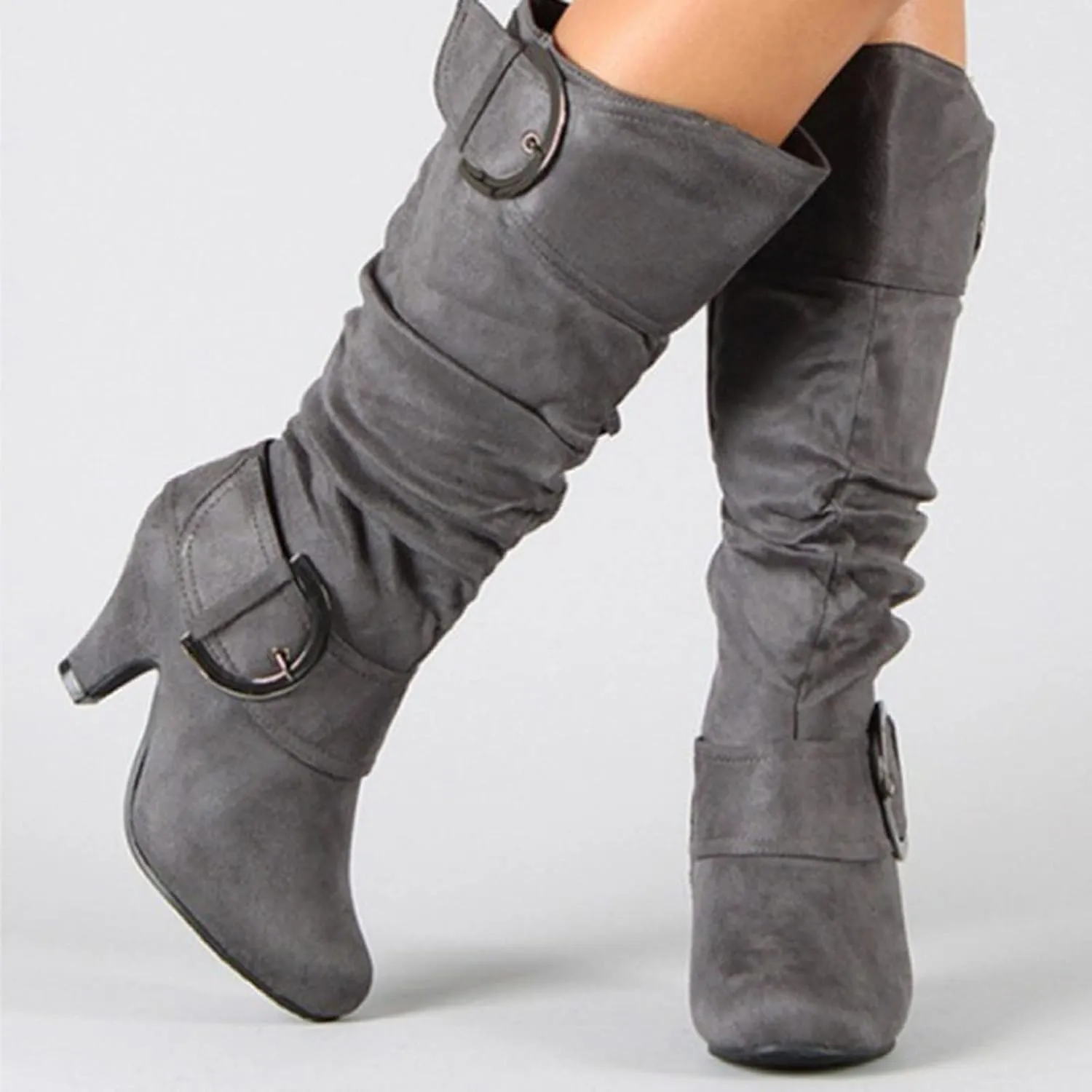 Ctreela Slouchy Women Biker Boots Knee High Motorcycle Fashion Western Boots Combat Riding Military Boots Wide Calf Booties