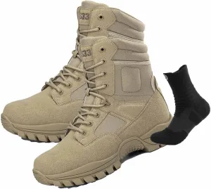 Desert Combat Boots, Outdoor Men's Tactical Work Boots with Sports Socks Durable Suede Hiking Boots Lightweight Non-Slip Motorcycle Combat Boots for Men