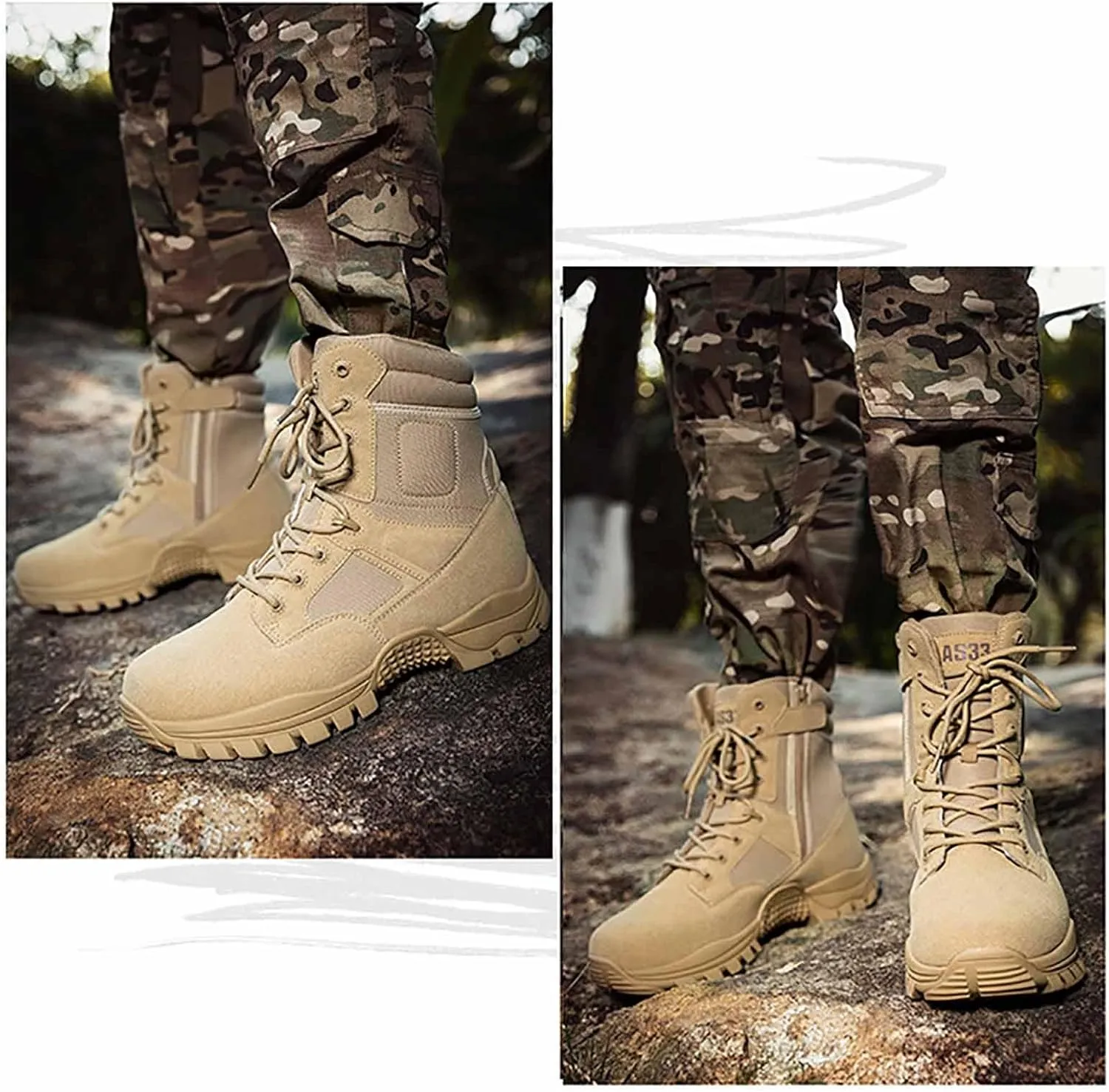 Desert Combat Boots, Outdoor Men's Tactical Work Boots with Sports Socks Durable Suede Hiking Boots Lightweight Non-Slip Motorcycle Combat Boots for Men