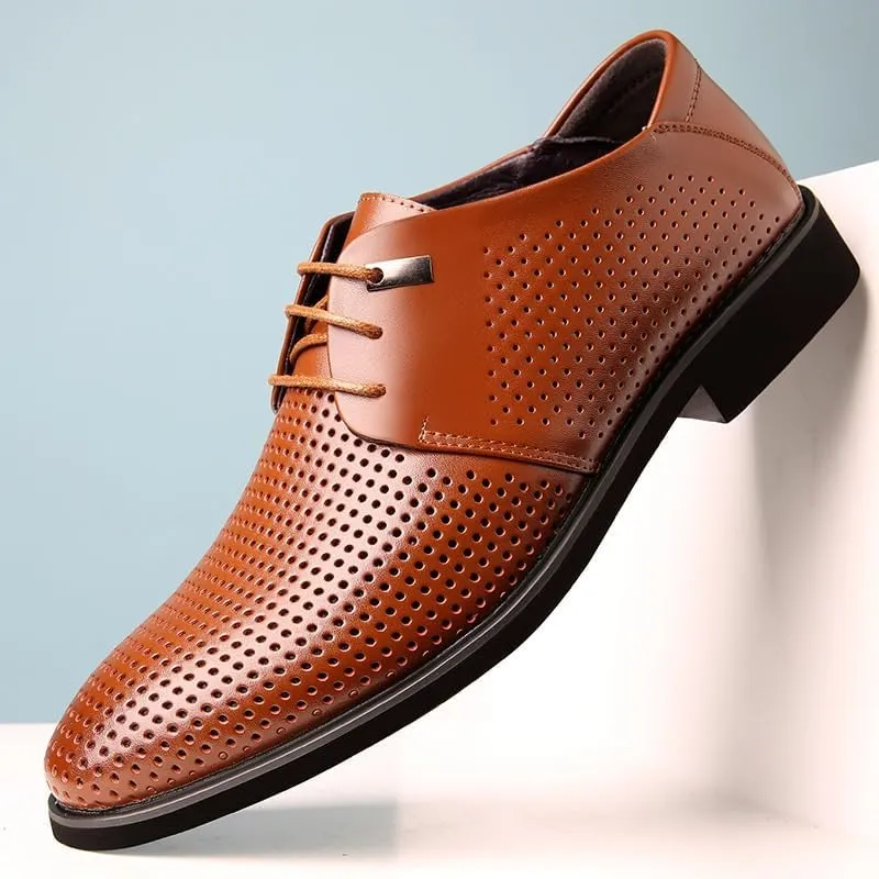 Dress Oxford Formal Shoes for Men Lace-Up Breathable PU Leather Pointed Cap Toe, Non-Slip Block Heel Formal Dress Shoes for Men Party & Business Shoes